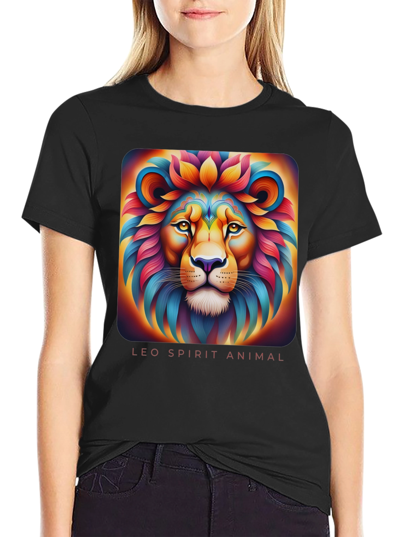 Leo Spirit Animal Graphic T-Shirt - Black