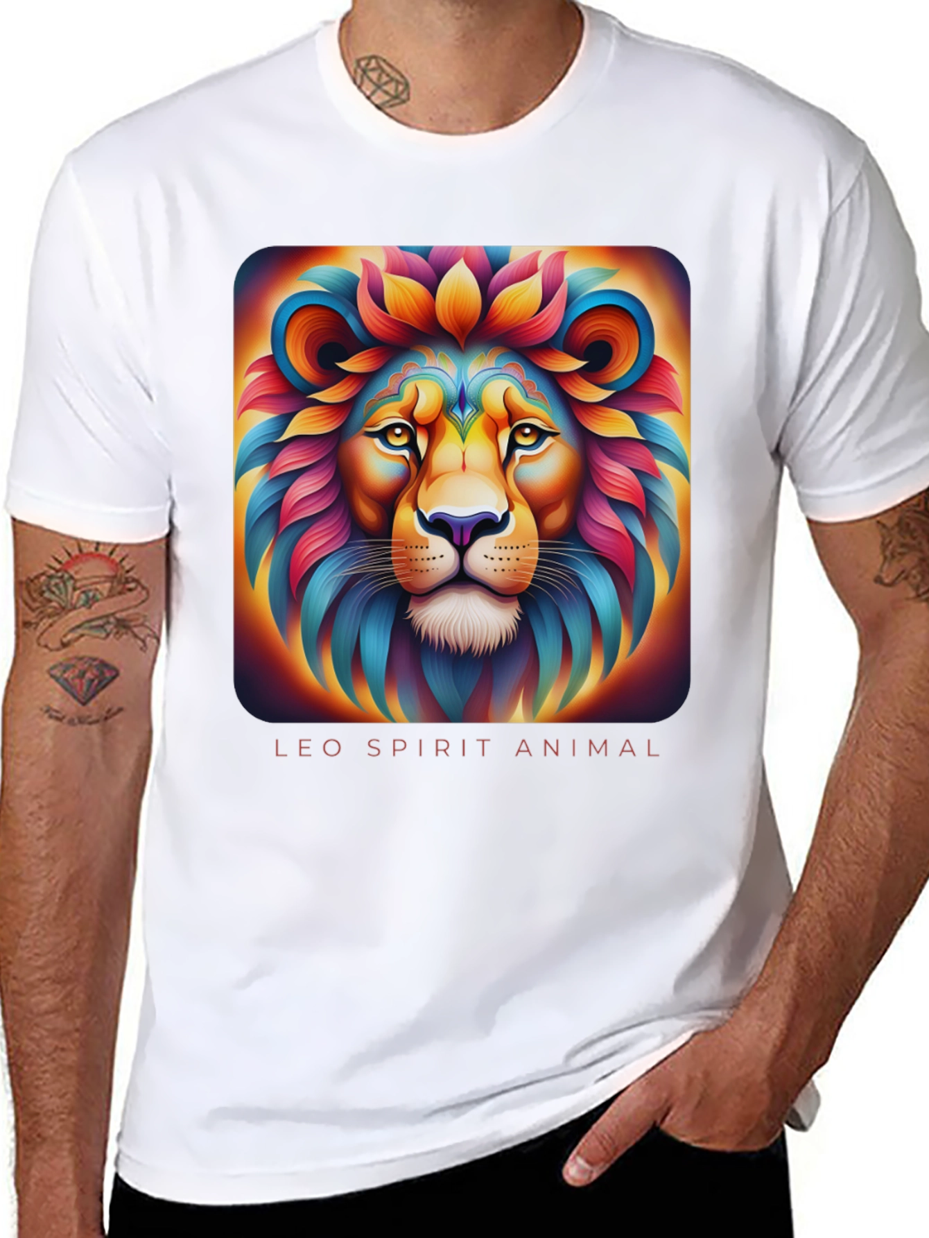 Leo Spirit Animal Graphic T-Shirt - Black