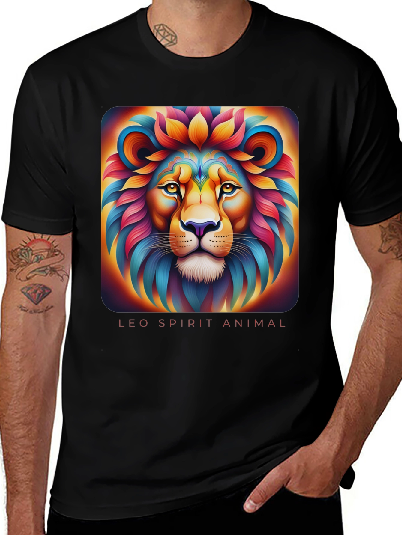 Leo Spirit Animal Graphic T-Shirt - Black