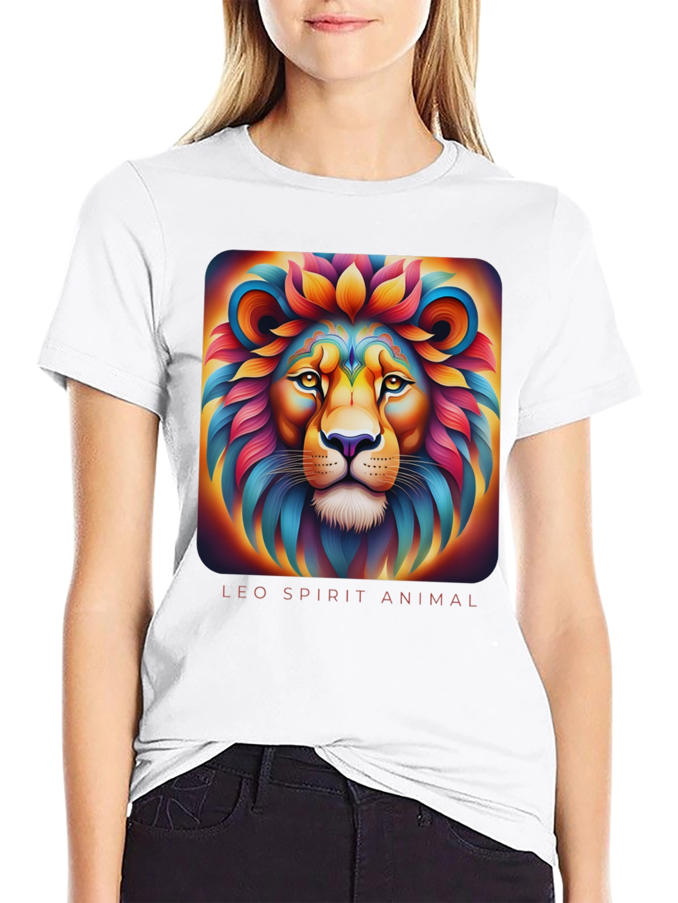 Leo Spirit Animal Graphic T-Shirt - Black