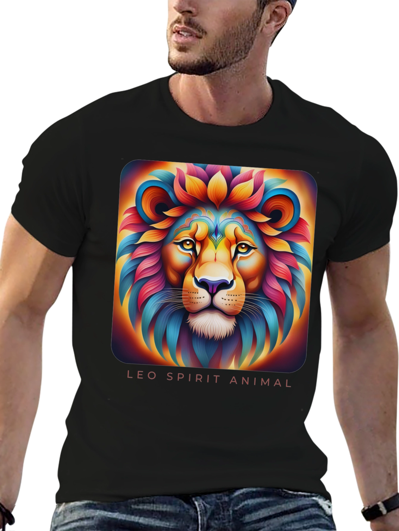 Leo Spirit Animal Graphic T-Shirt - Black