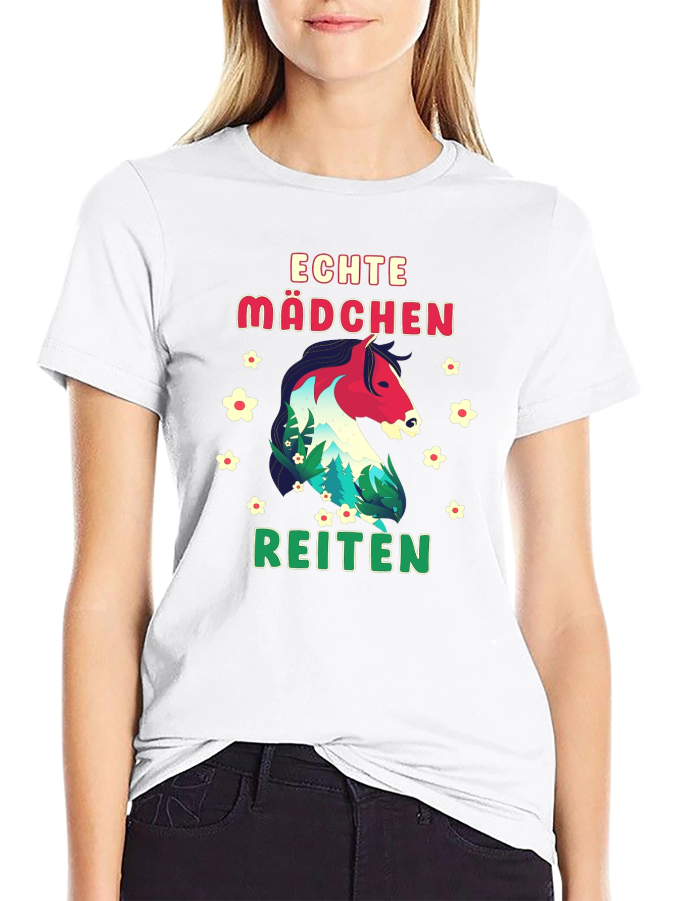 Echte Madchen Reiten Horse Graphic Tee - Black