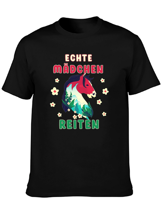 Echte Madchen Reiten Horse Graphic Tee - Black