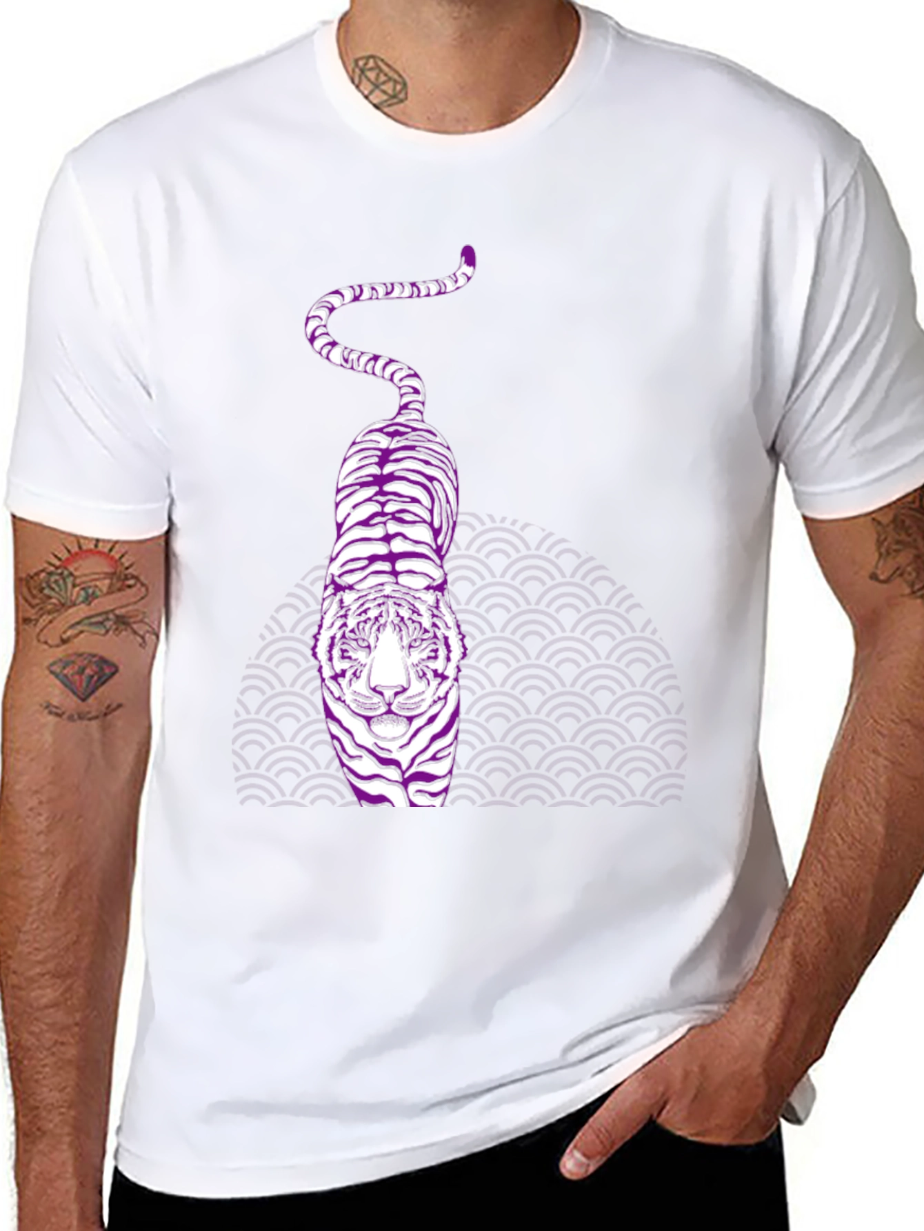 Purple Tiger Graphic Black T-Shirt