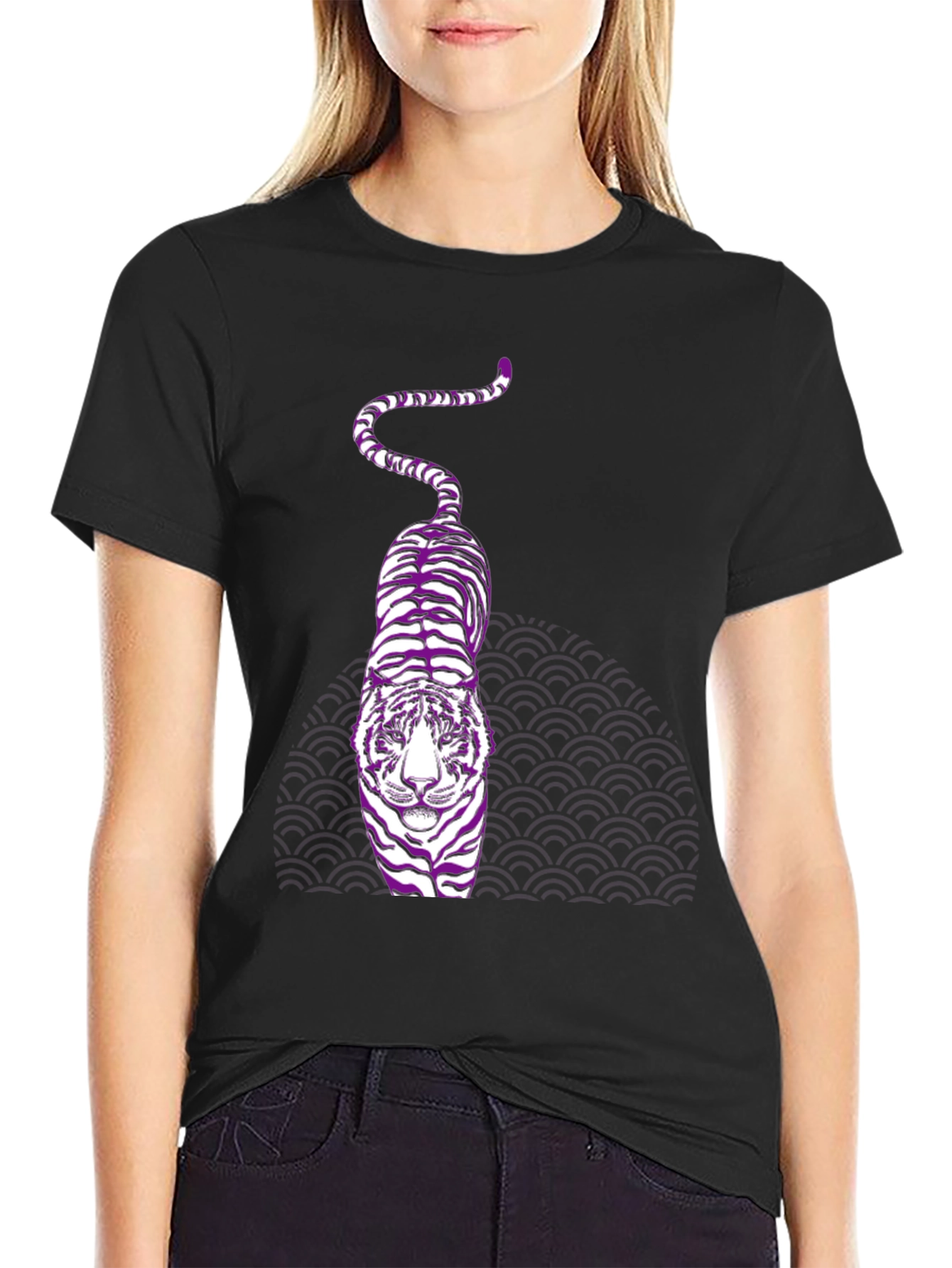 Purple Tiger Graphic Black T-Shirt