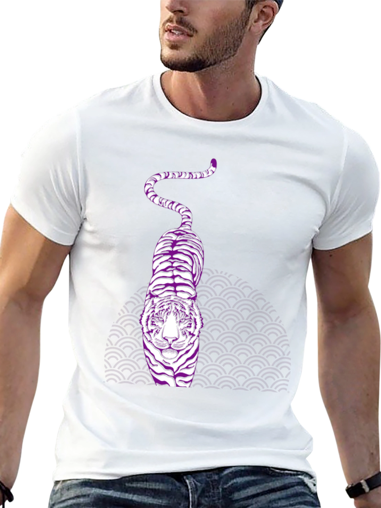 Purple Tiger Graphic Black T-Shirt