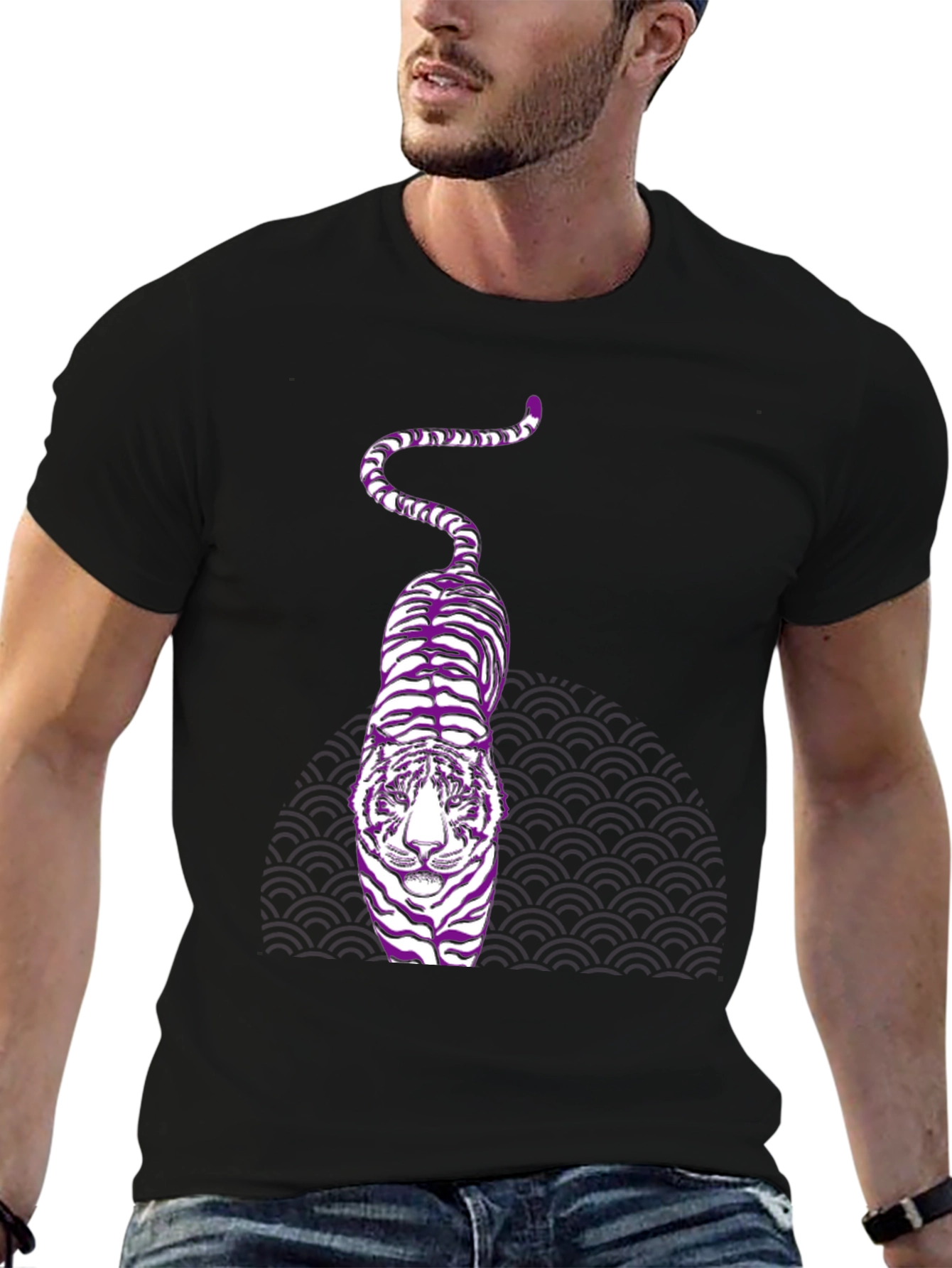 Purple Tiger Graphic Black T-Shirt