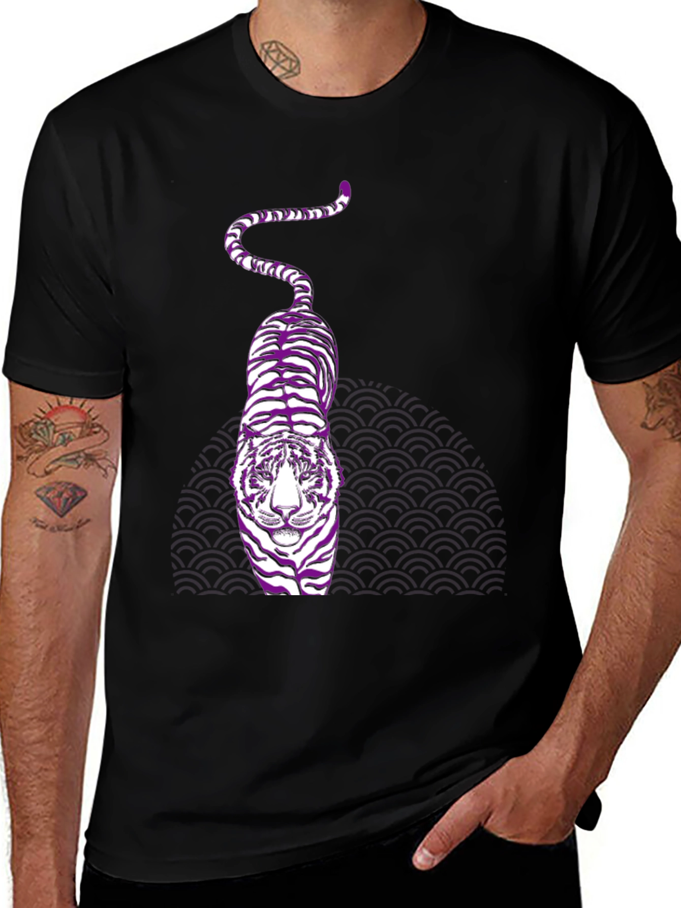 Purple Tiger Graphic Black T-Shirt