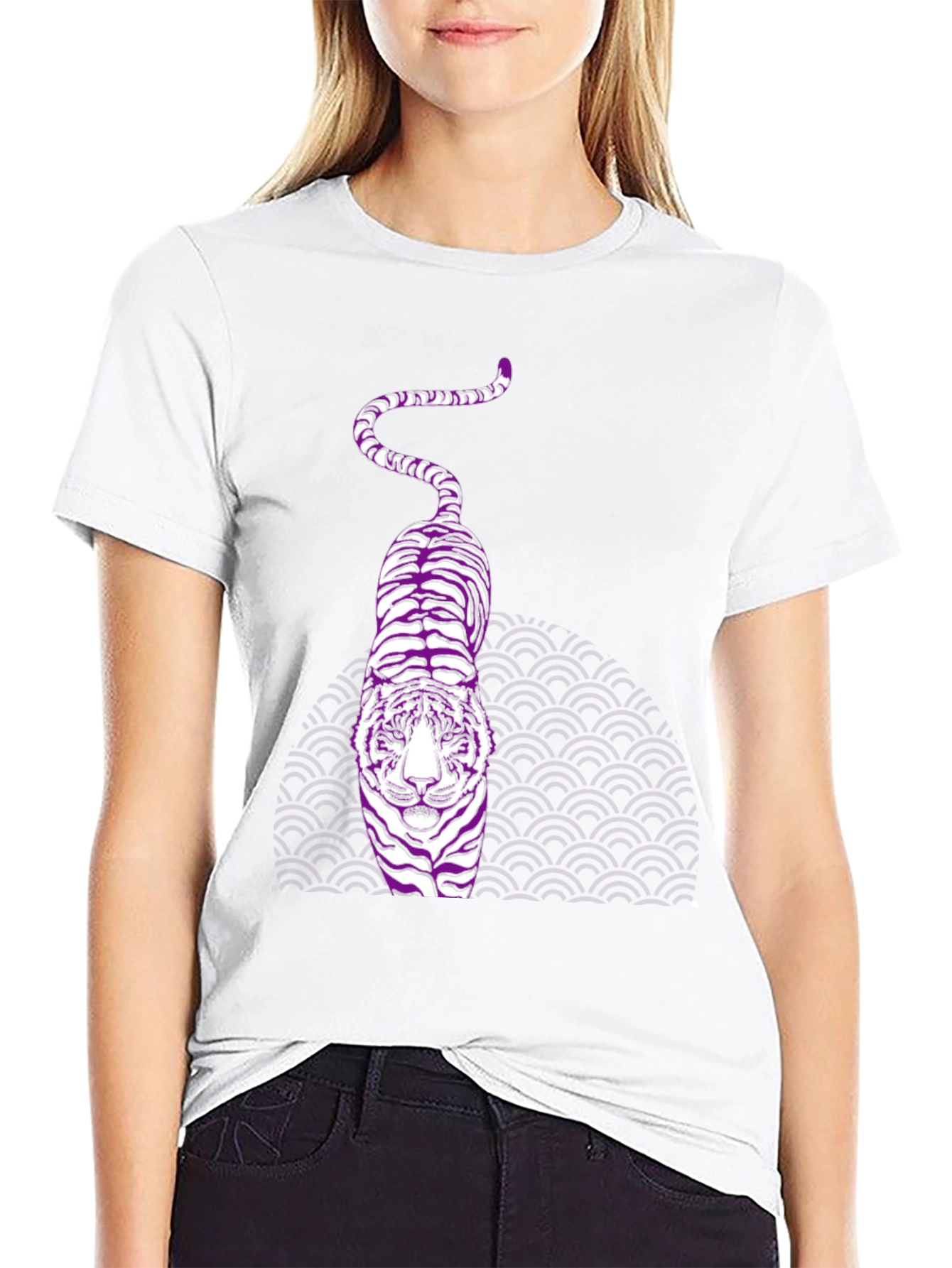 Purple Tiger Graphic Black T-Shirt