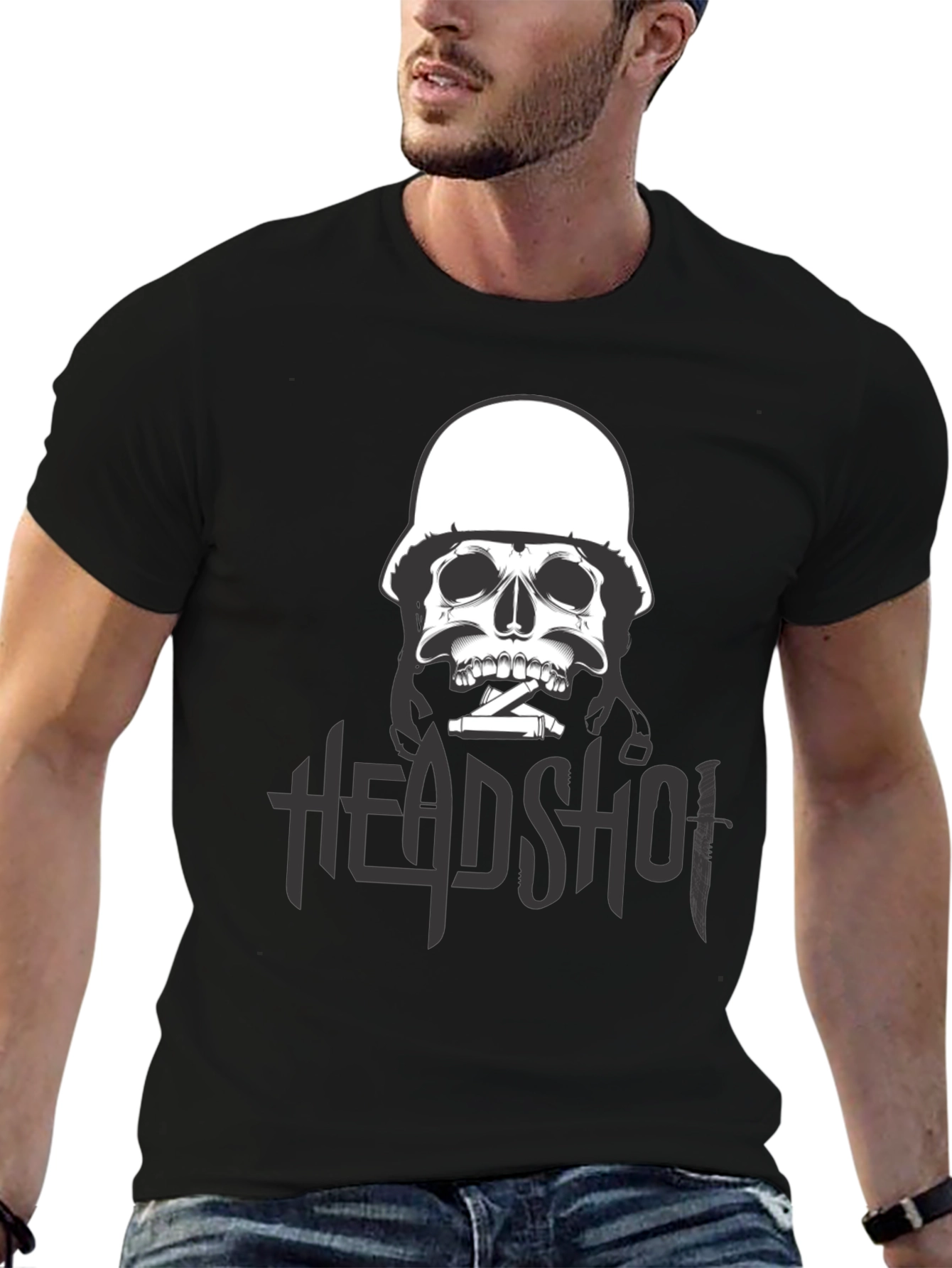 Edgy Skull Headshot Graphic Print T-Shirt