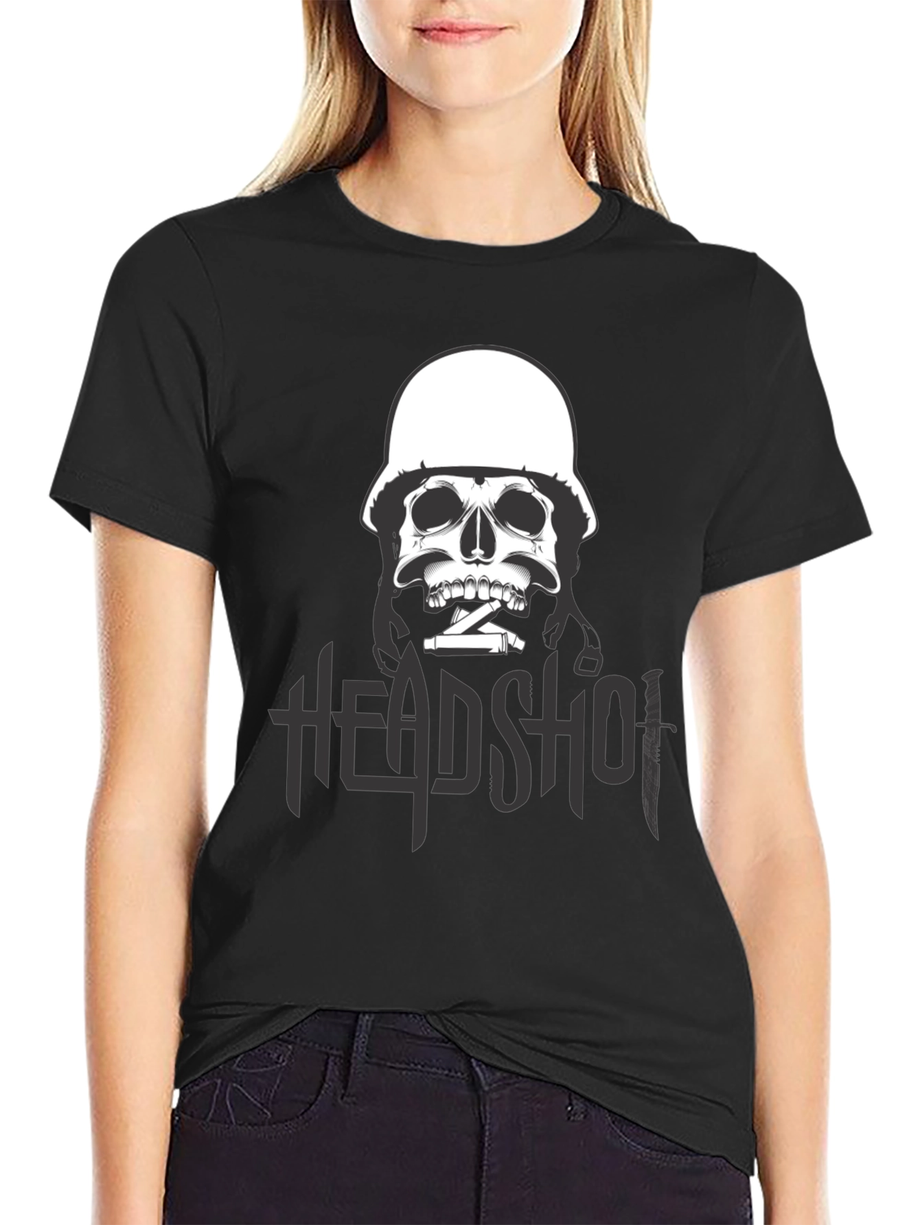 Edgy Skull Headshot Graphic Print T-Shirt