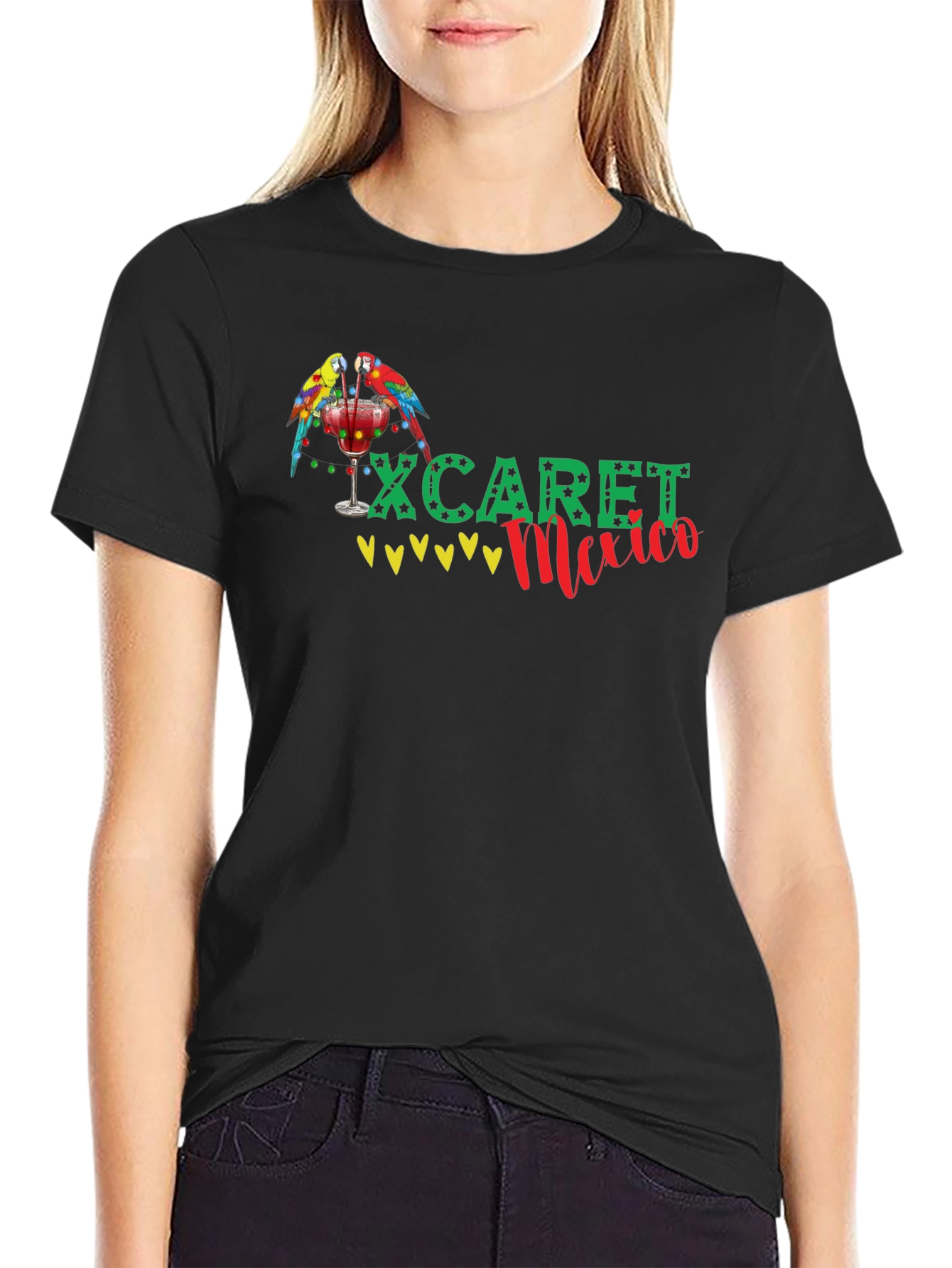 Xcaret Mexico Parrot Graphic Black T-Shirt