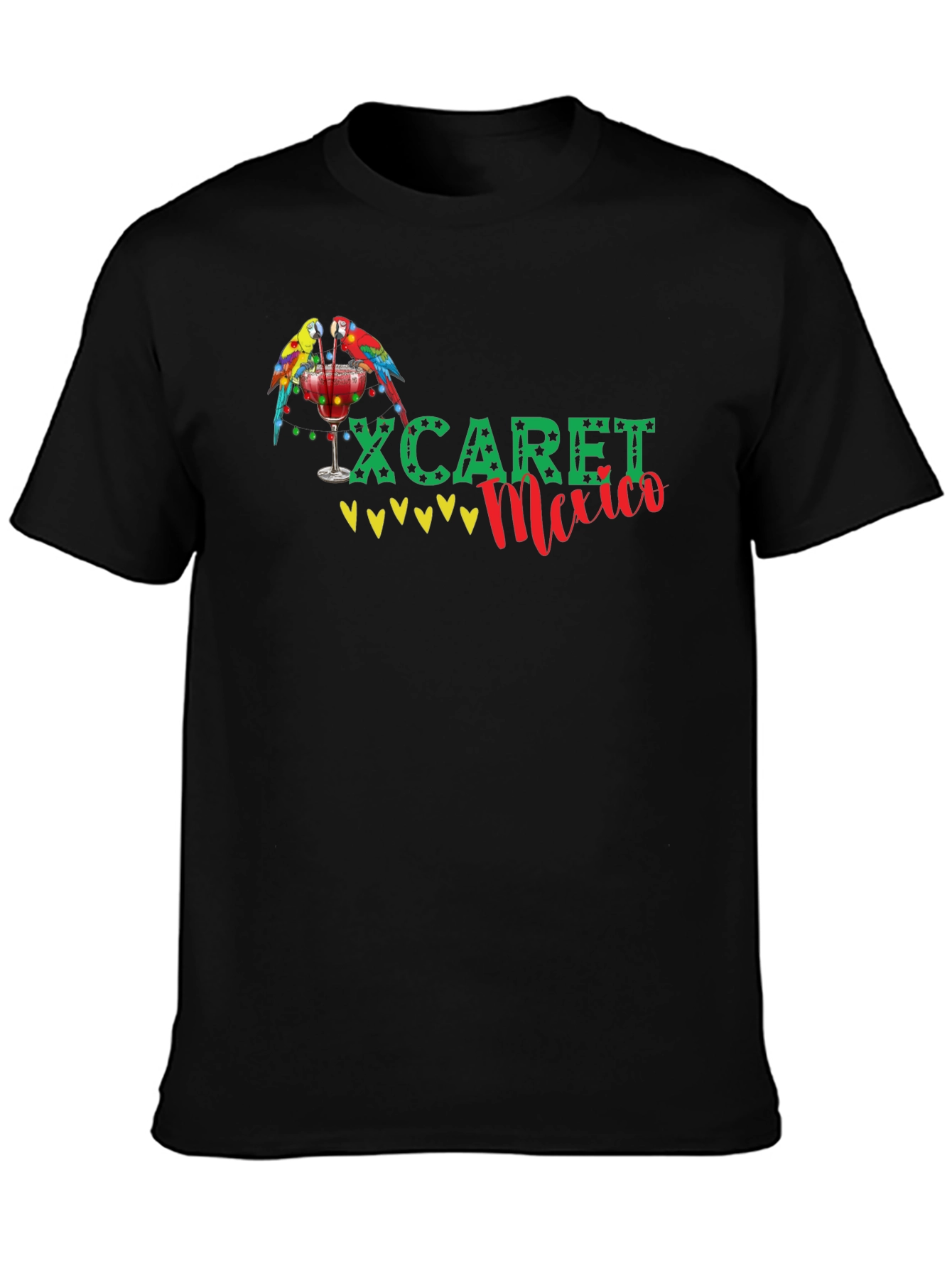 Xcaret Mexico Parrot Graphic Black T-Shirt