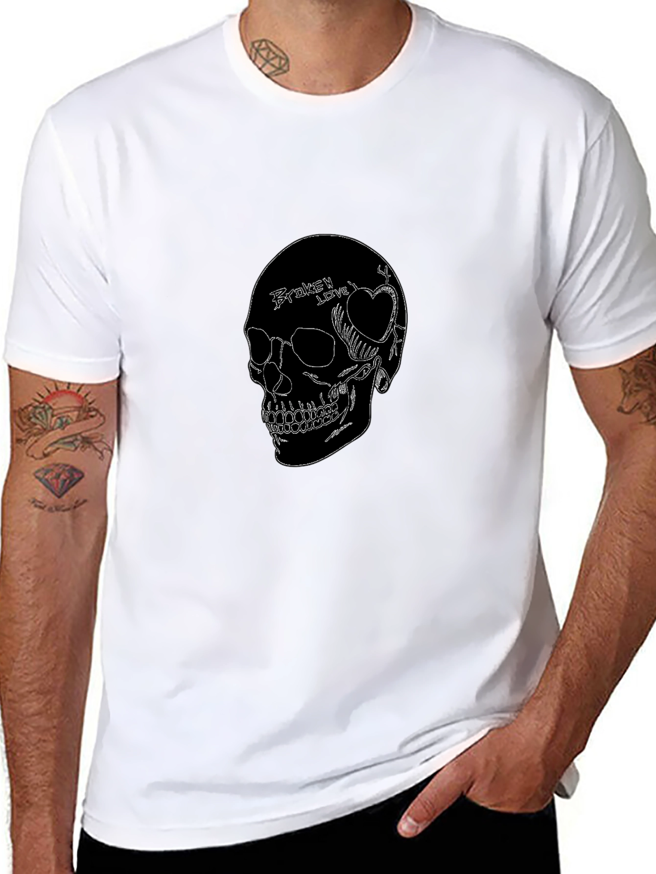 Skull Broken Heart Graphic Black T-Shirt