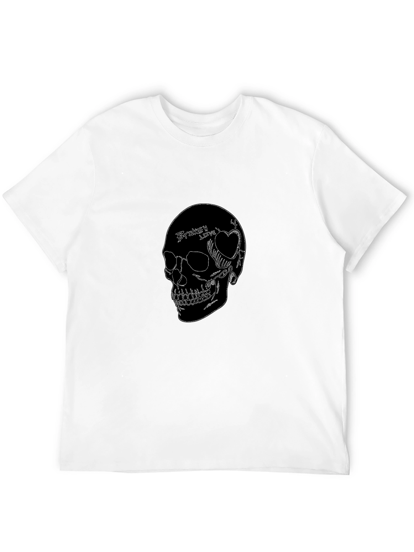 Skull Broken Heart Graphic Black T-Shirt