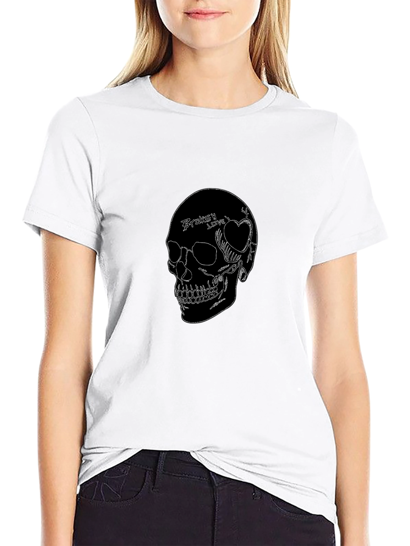 Skull Broken Heart Graphic Black T-Shirt