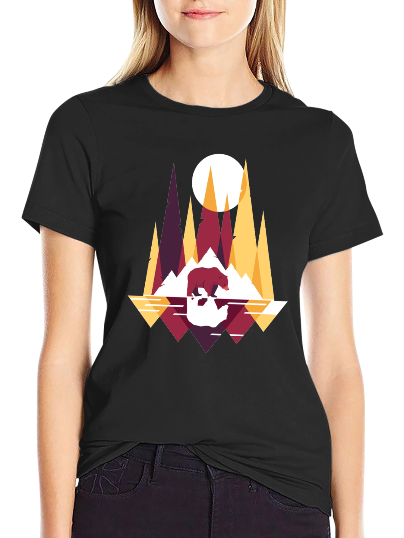 Geometric Bear & Mountains T-Shirt