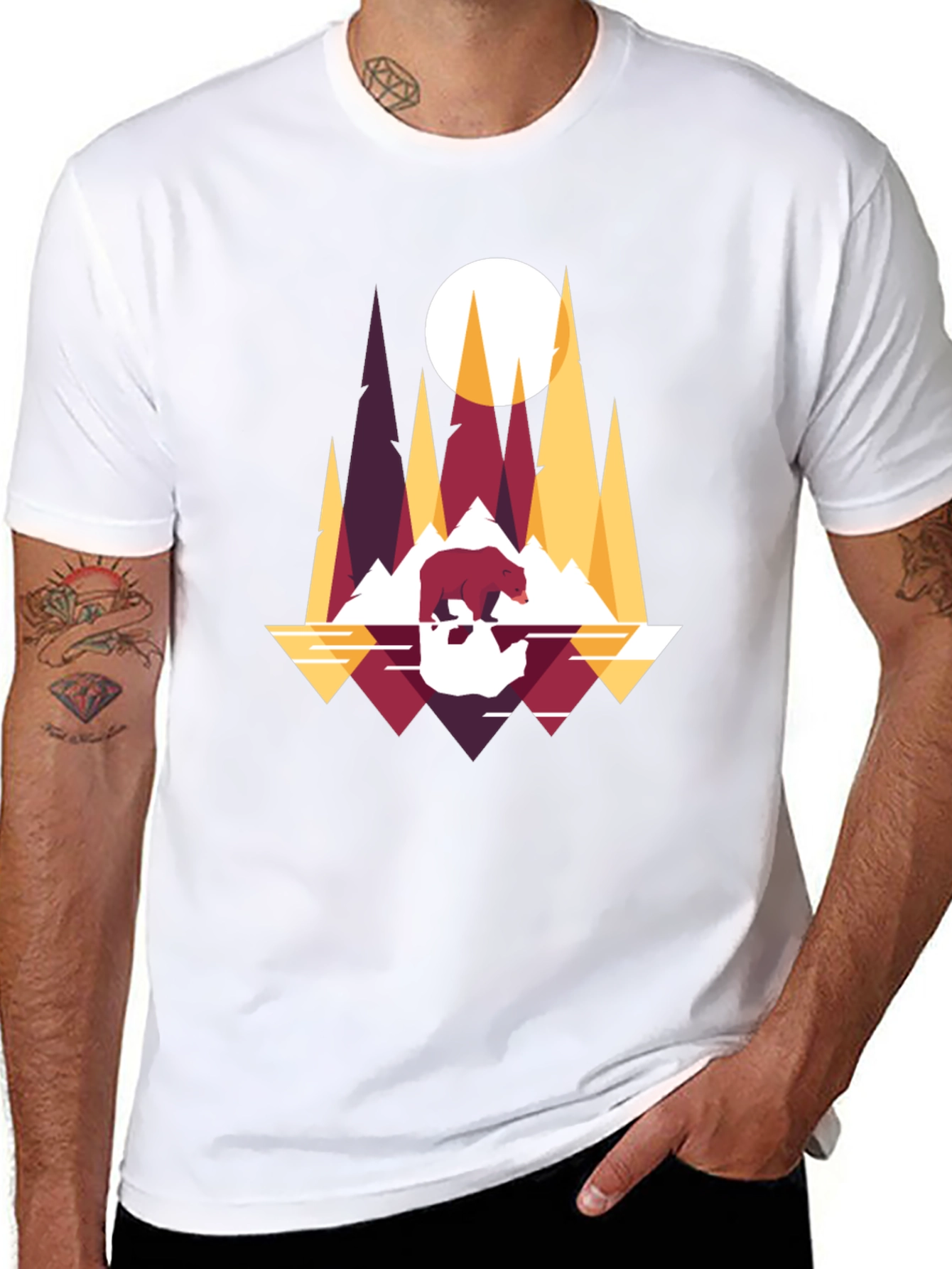 Geometric Bear & Mountains T-Shirt