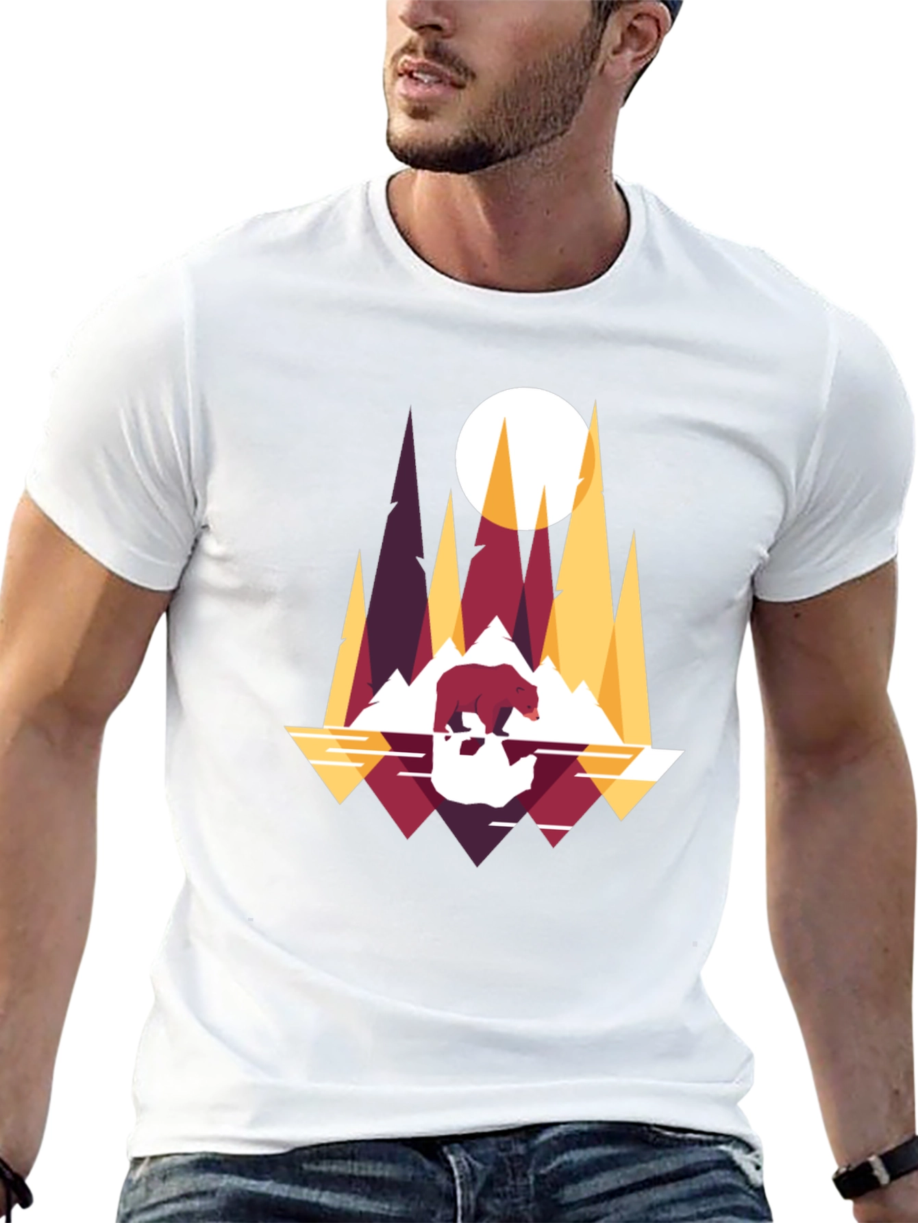 Geometric Bear & Mountains T-Shirt