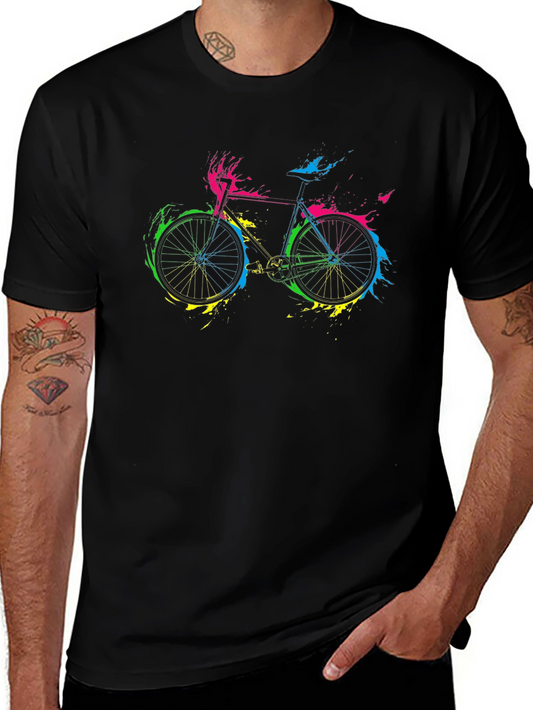 Colorful Bike Graphic Tee - Black Cotton Shirt