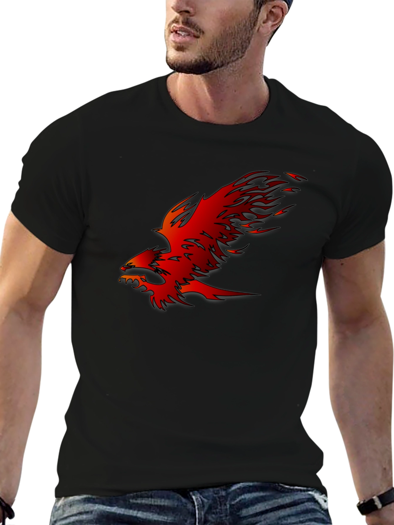 Fiery Phoenix Graphic Black T-Shirt