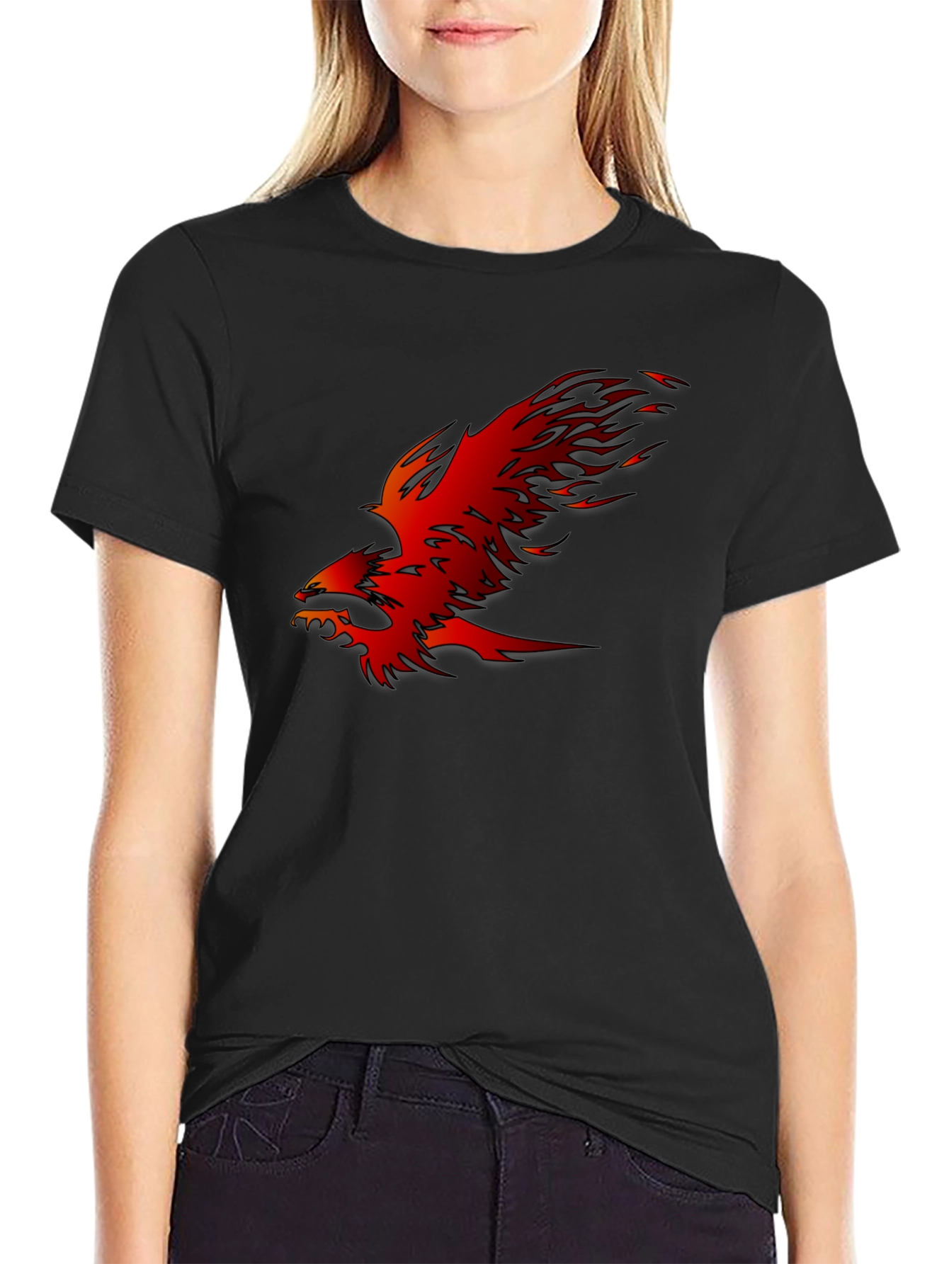 Fiery Phoenix Graphic Black T-Shirt