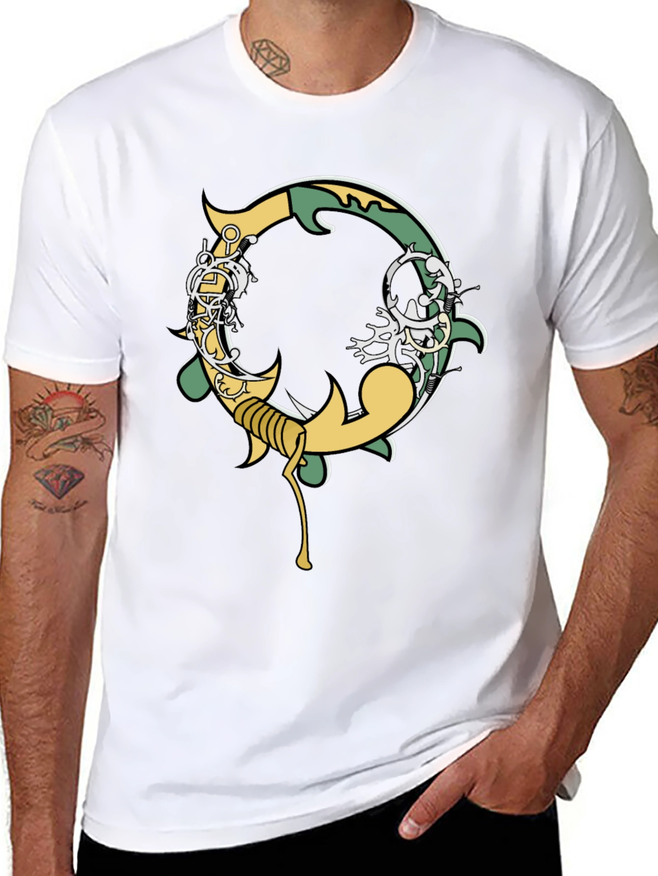 Black Graphic Tee - Ornate Initial O Design