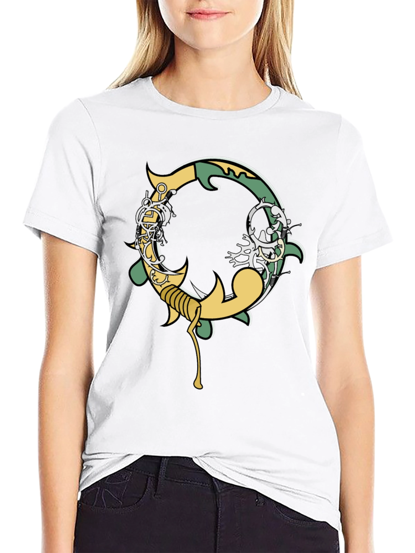 Black Graphic Tee - Ornate Initial O Design