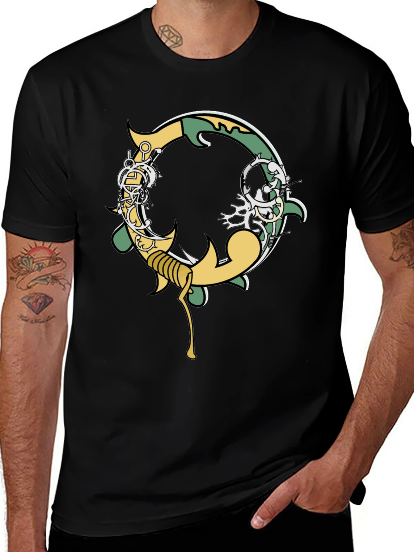 Black Graphic Tee - Ornate Initial O Design
