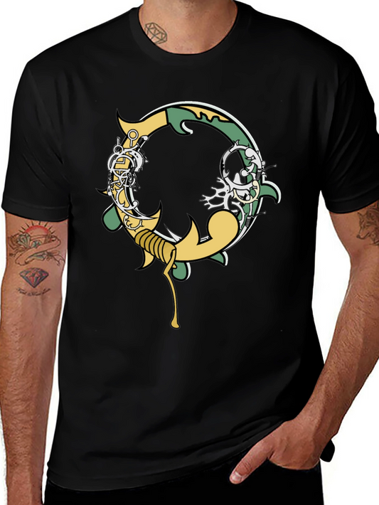 Black Graphic Tee - Ornate Initial O Design