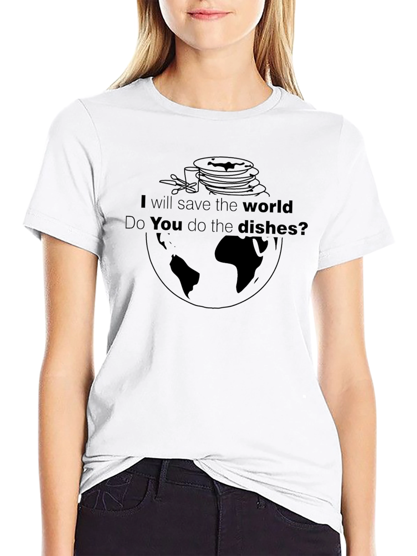 Save The World Do The Dishes Black T-Shirt