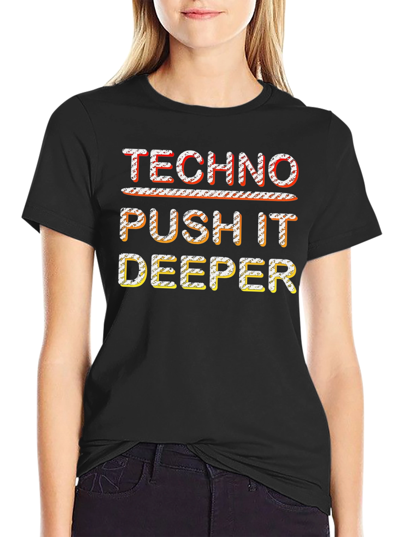 Techno Push It Deeper Black Graphic Tee