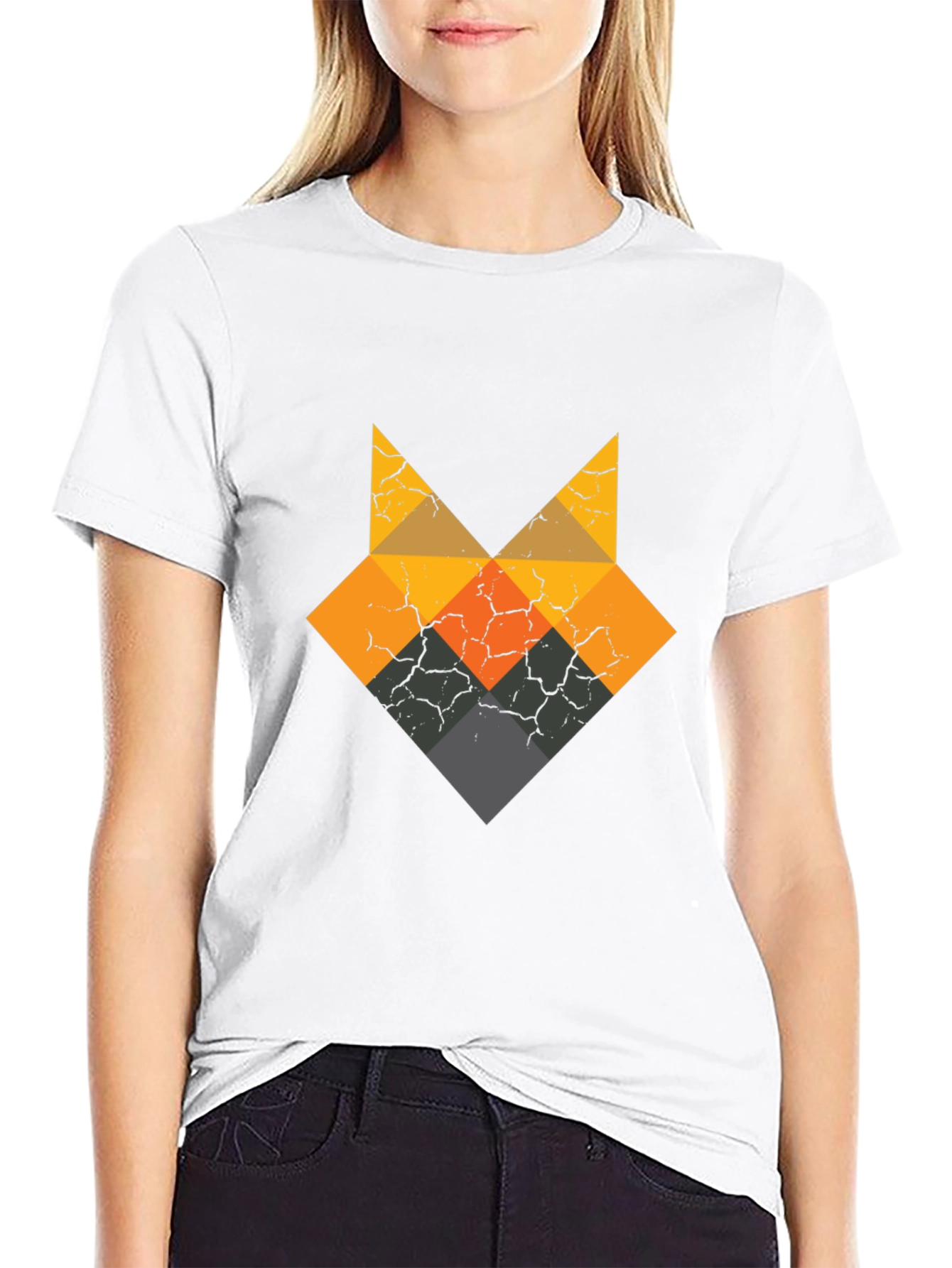 Geometric Fox Head Black T-Shirt