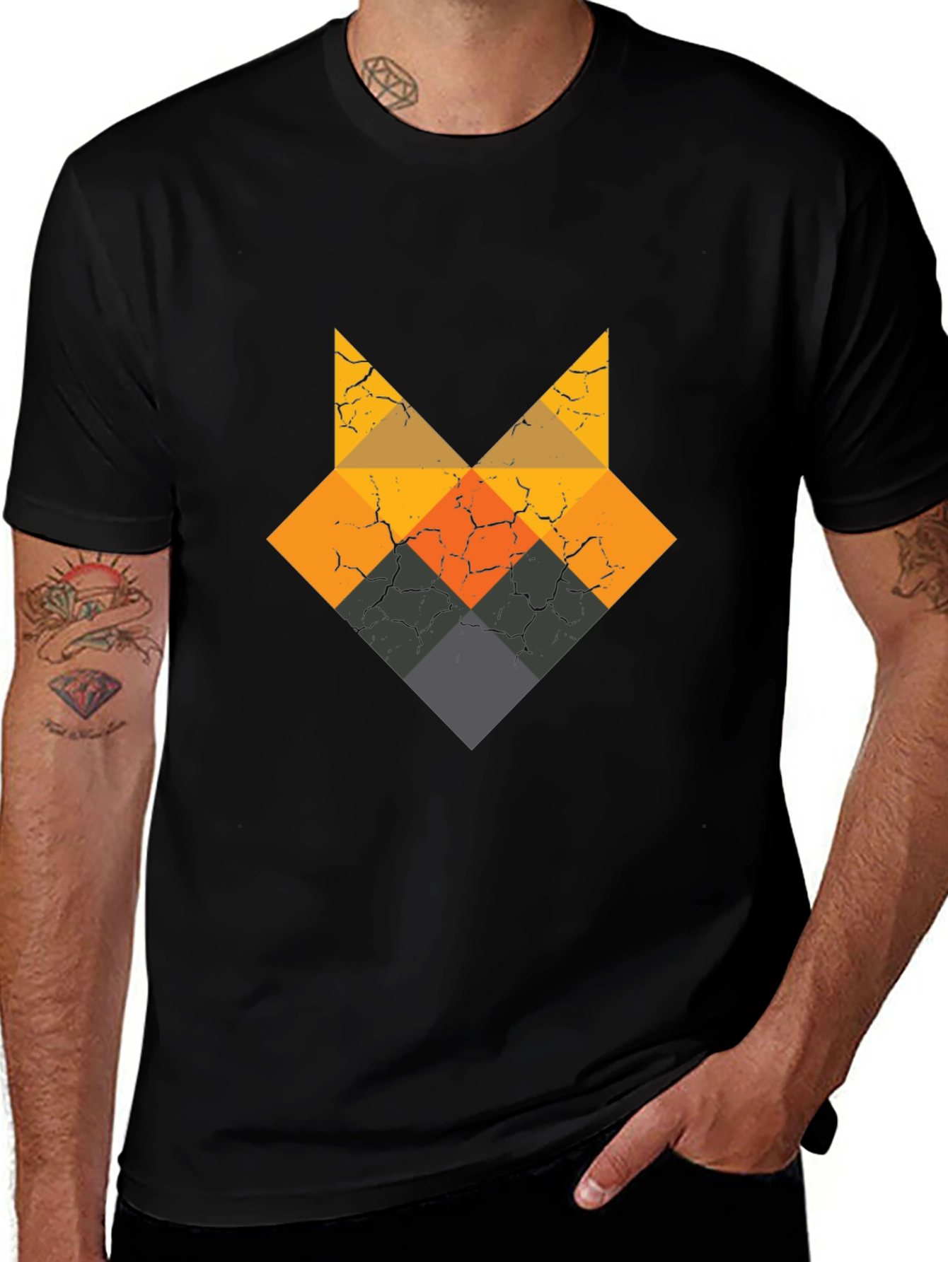 Geometric Fox Head Black T-Shirt