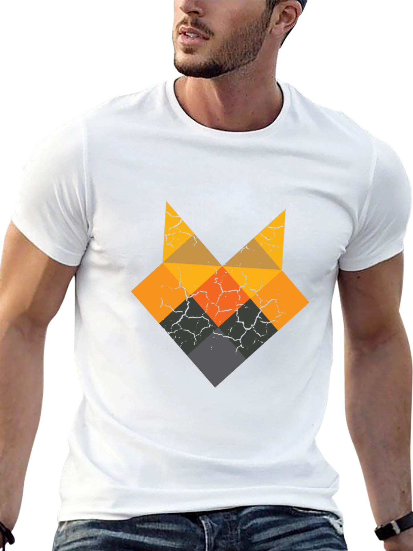 Geometric Fox Head Black T-Shirt