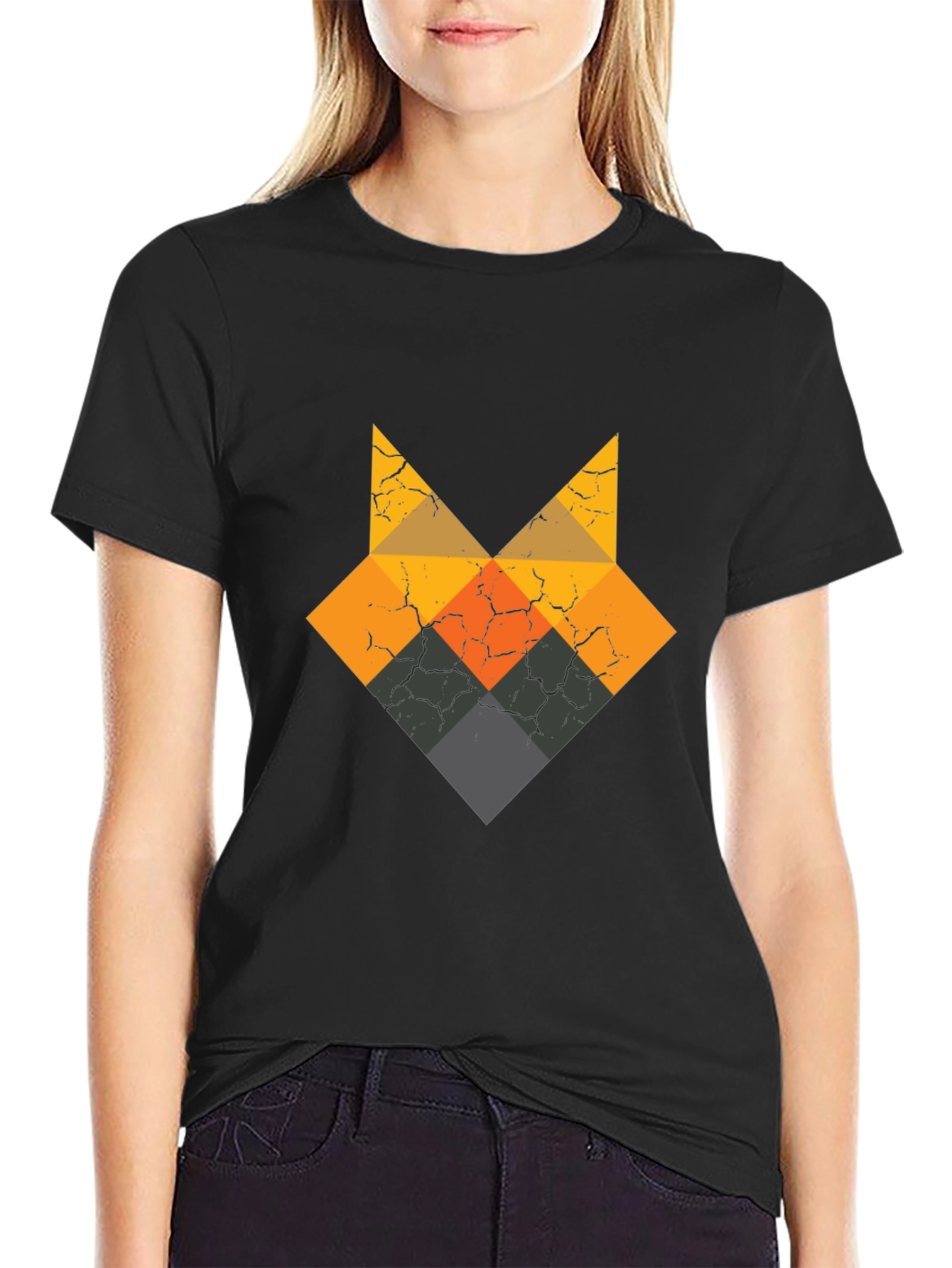 Geometric Fox Head Black T-Shirt