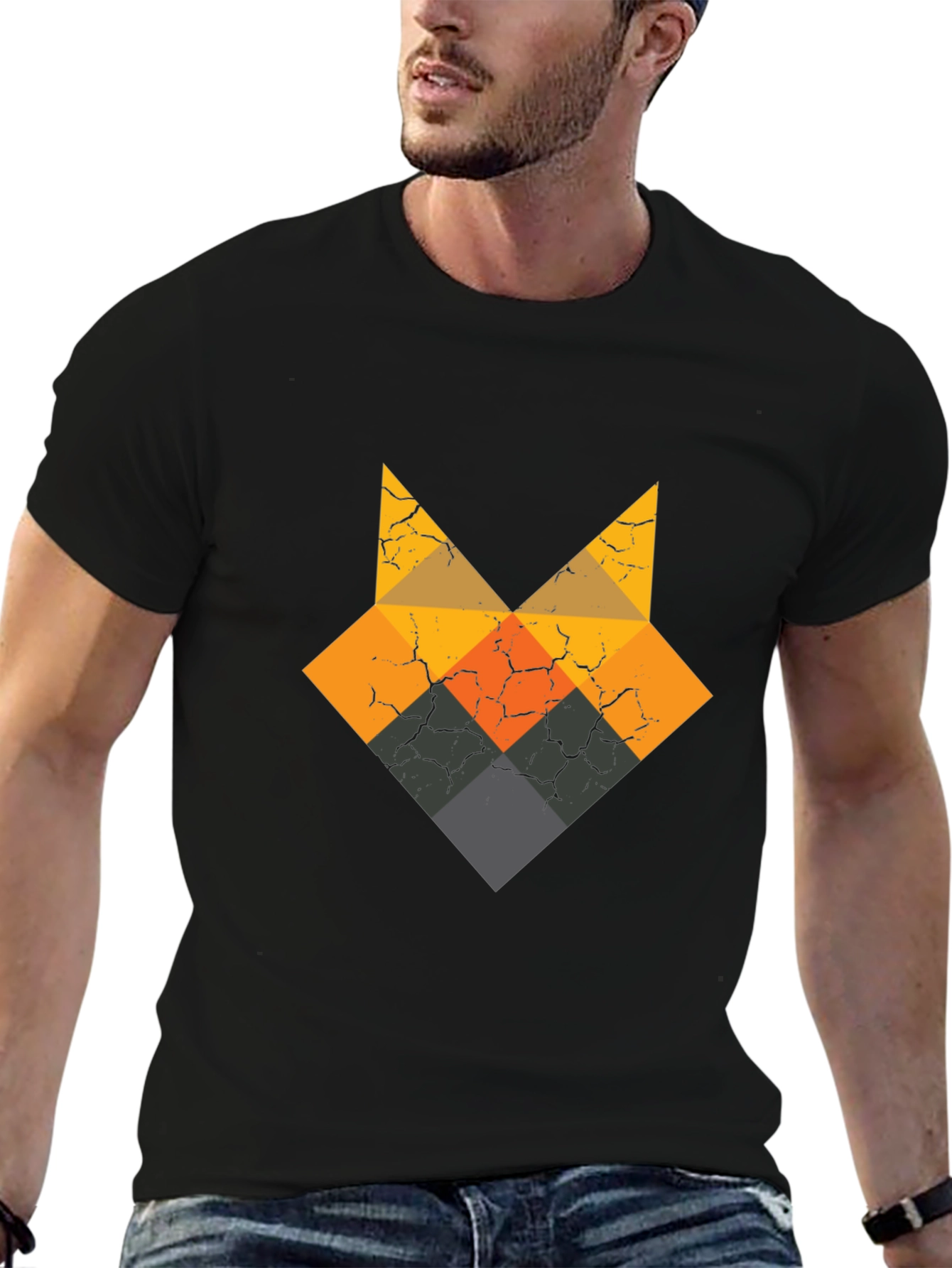 Geometric Fox Head Black T-Shirt