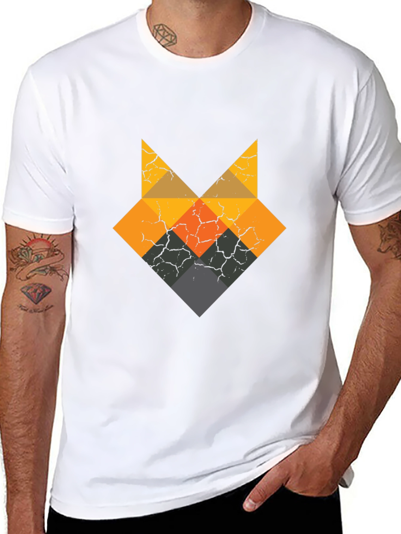 Geometric Fox Head Black T-Shirt