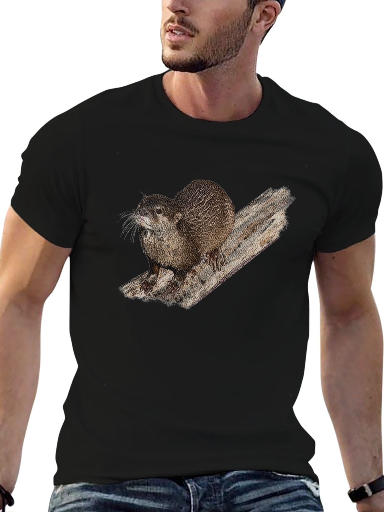 Otter Graphic Print Black T-Shirt