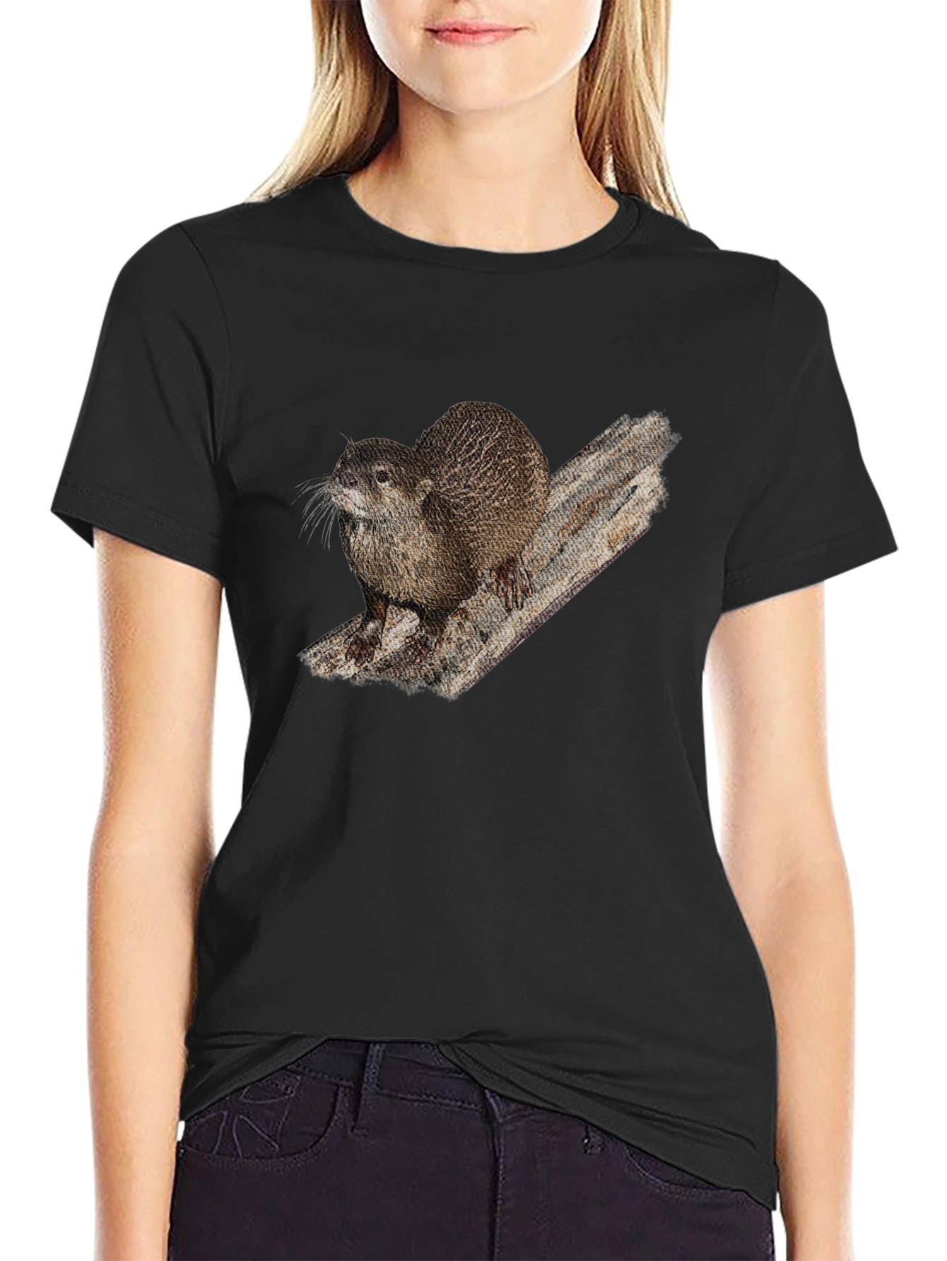 Otter Graphic Print Black T-Shirt