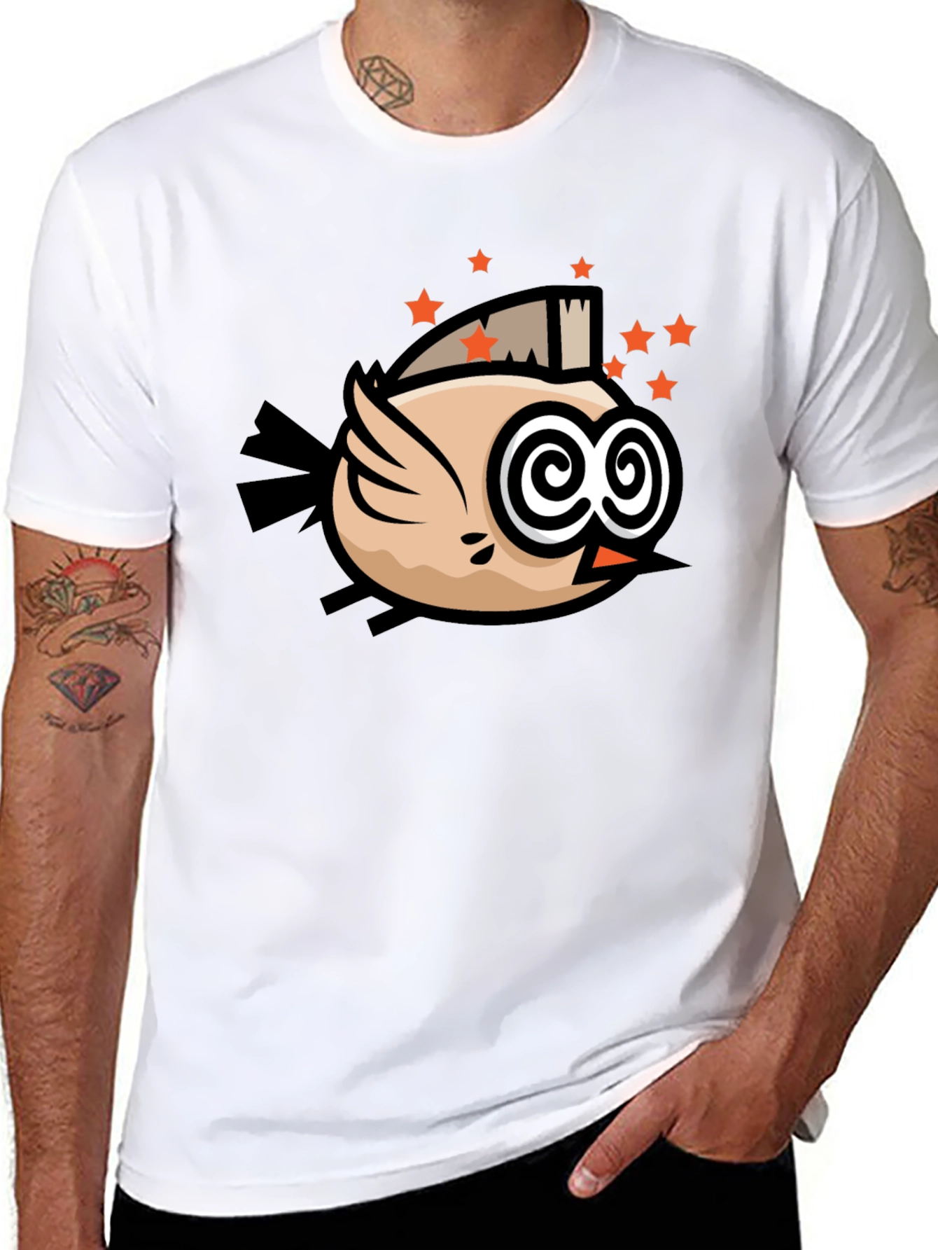 Funky Bird Graphic Black T-Shirt