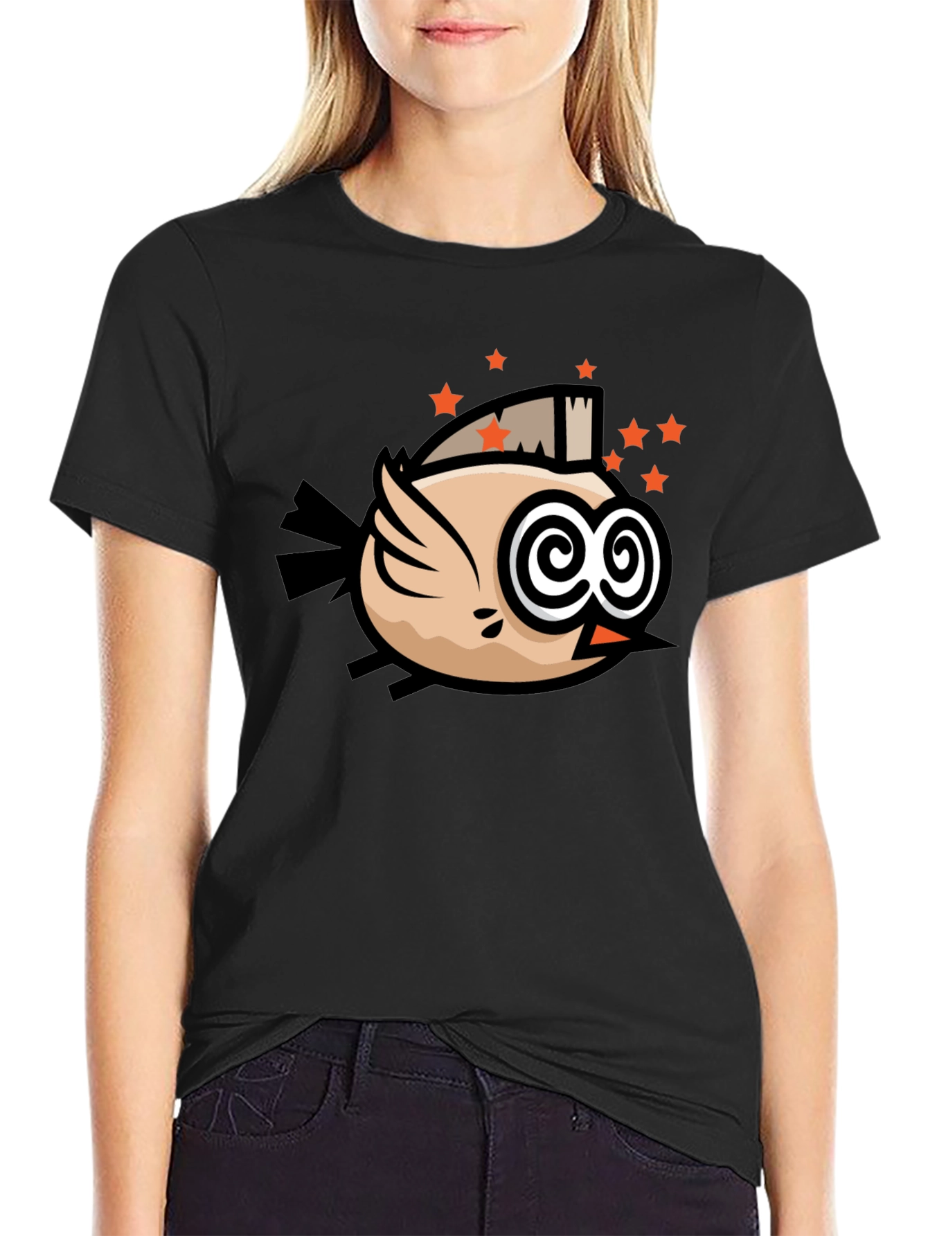 Funky Bird Graphic Black T-Shirt