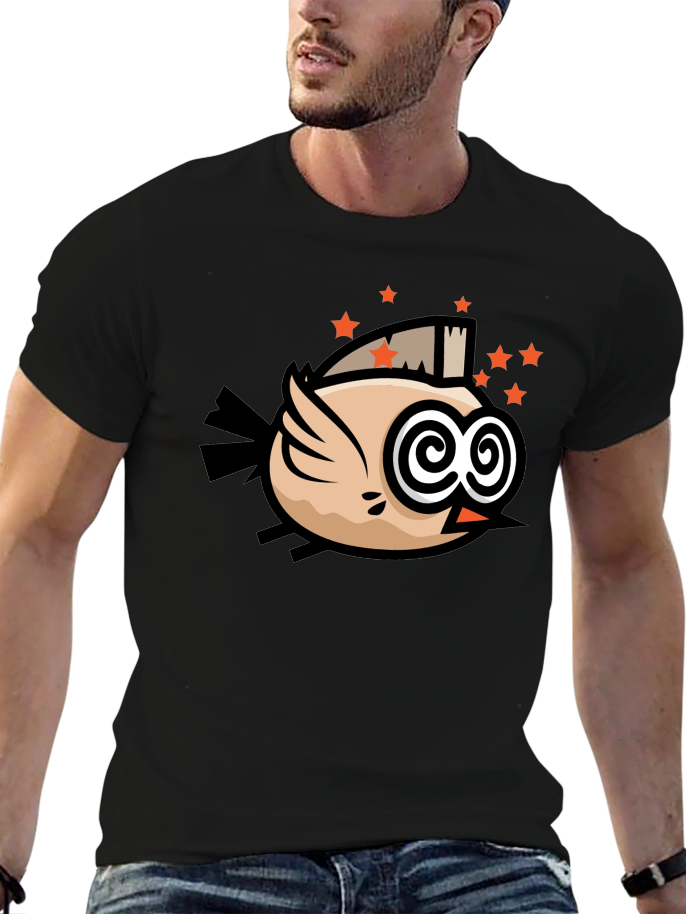 Funky Bird Graphic Black T-Shirt