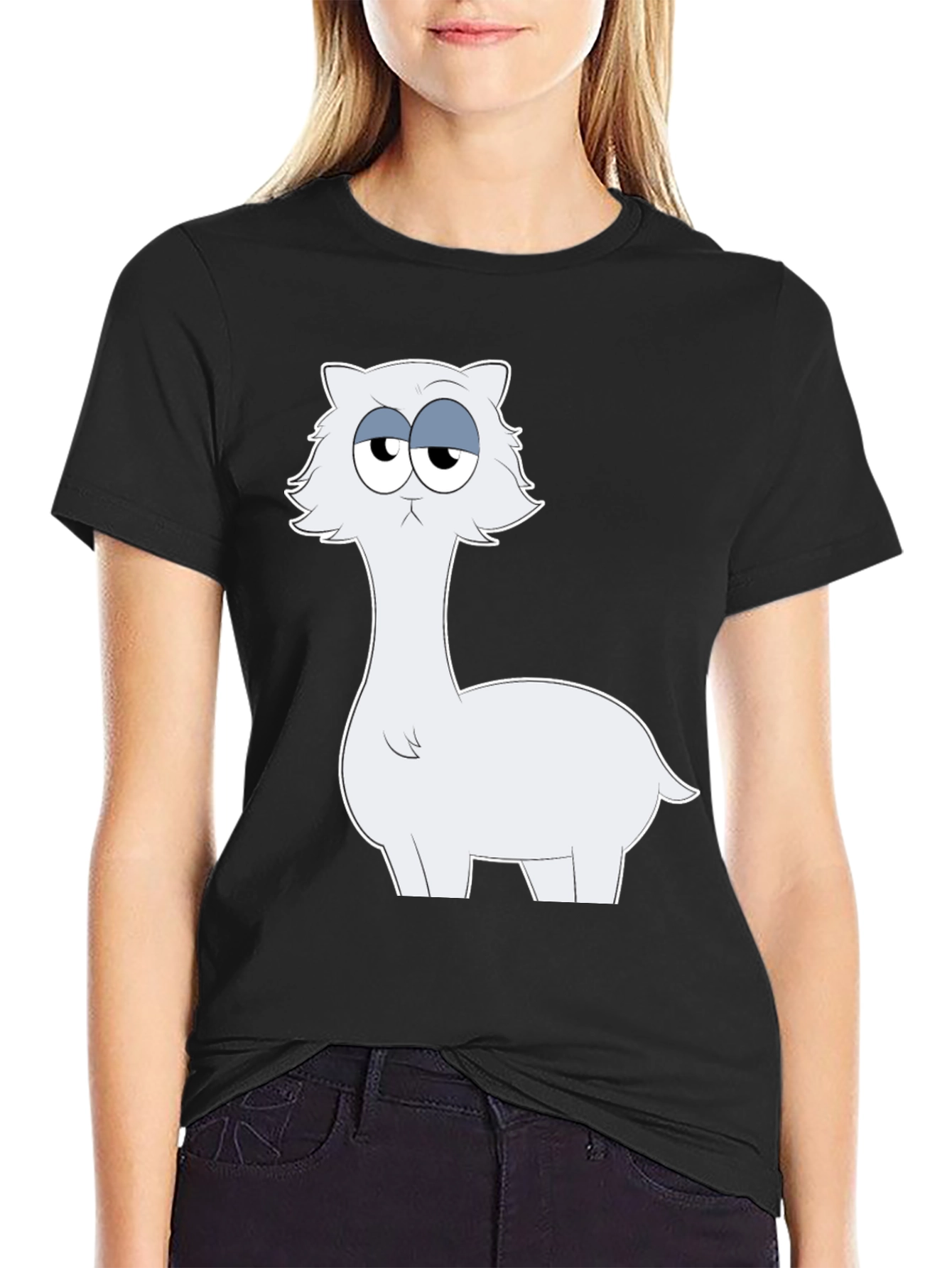 Funny Llama Cartoon Graphic Black T-Shirt