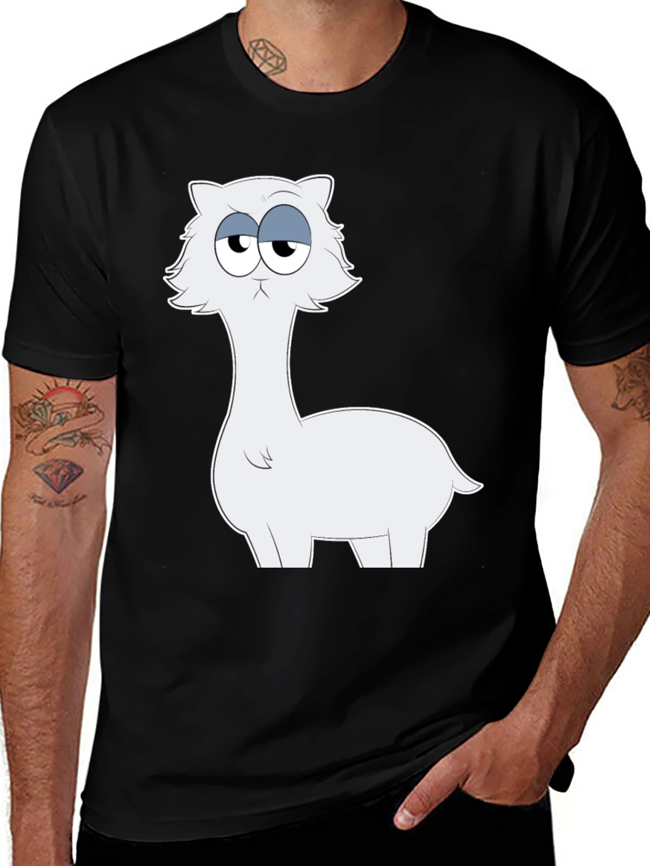 Funny Llama Cartoon Graphic Black T-Shirt