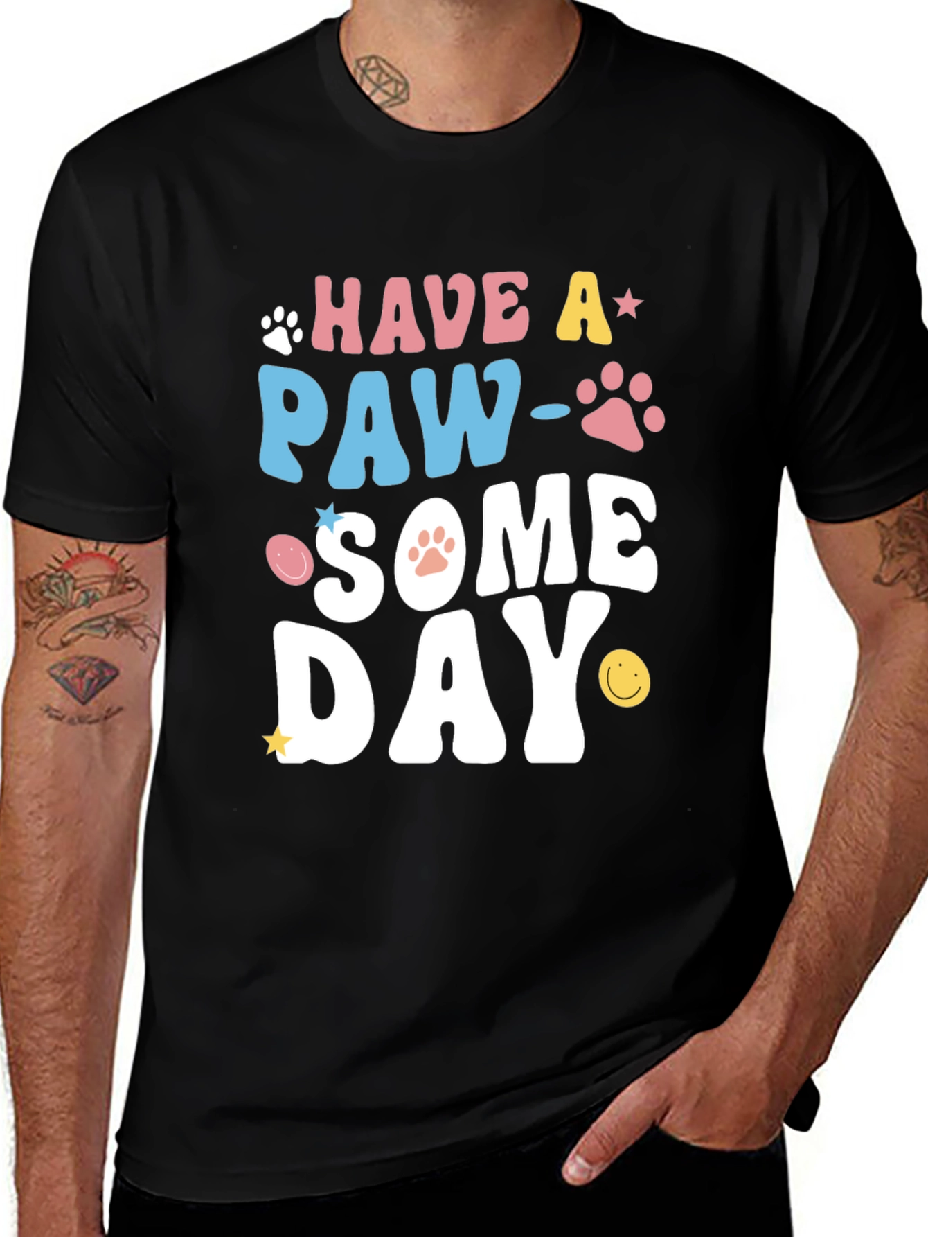Paw-Some Day Graphic Tee - Novelty Print T-Shirt