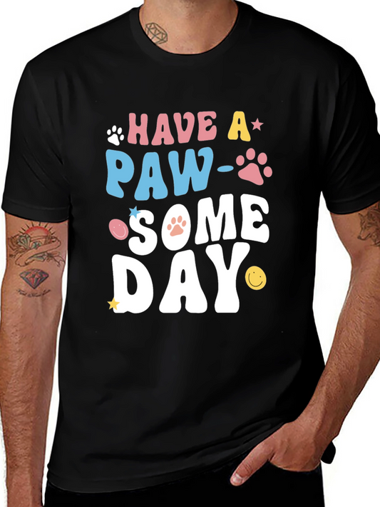 Paw-Some Day Graphic Tee - Novelty Print T-Shirt