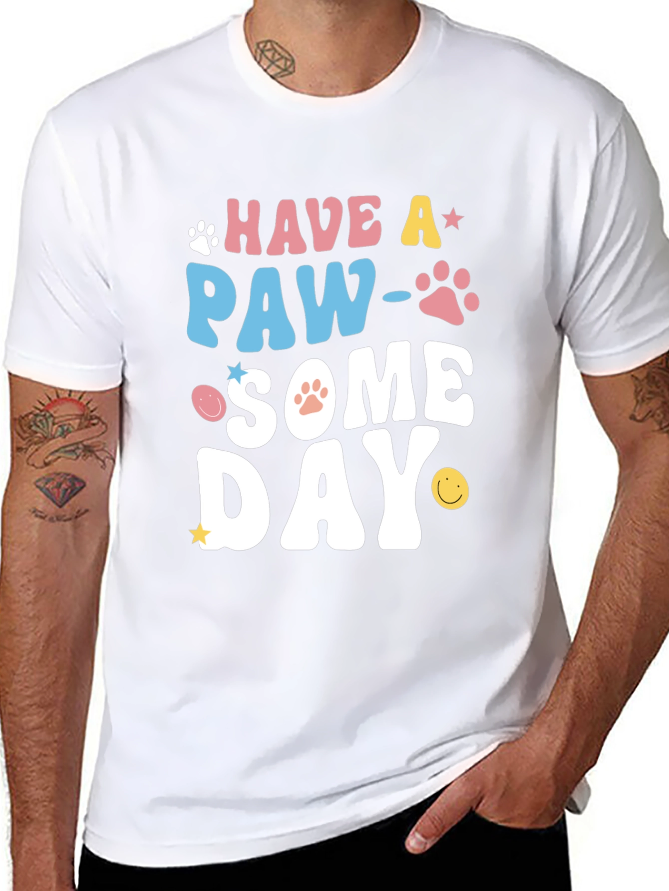 Paw-Some Day Graphic Tee - Novelty Print T-Shirt