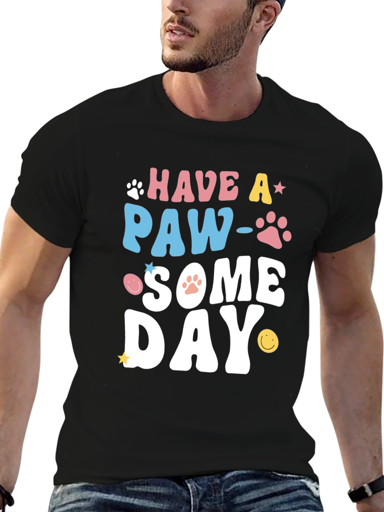 Paw-Some Day Graphic Tee - Novelty Print T-Shirt