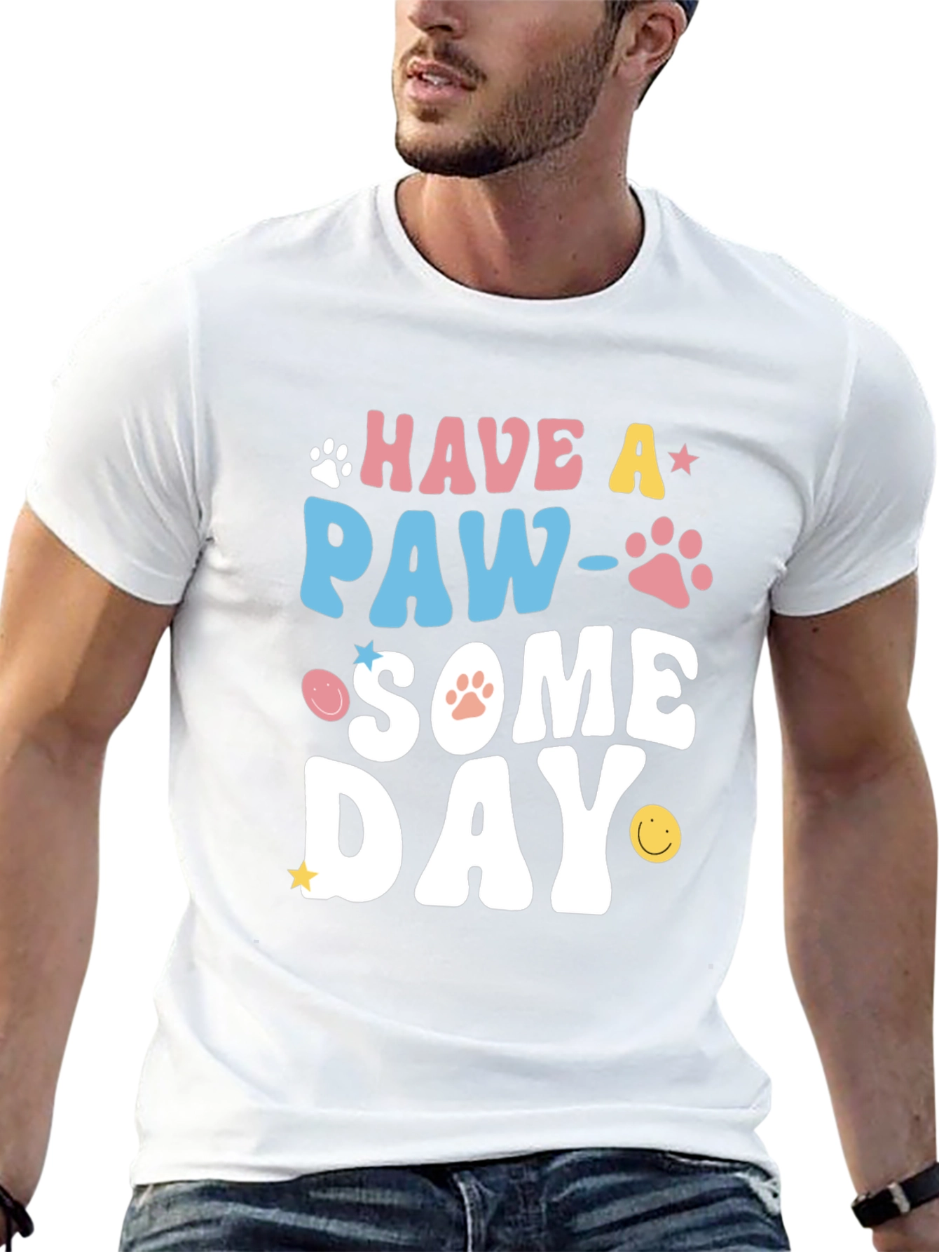 Paw-Some Day Graphic Tee - Novelty Print T-Shirt
